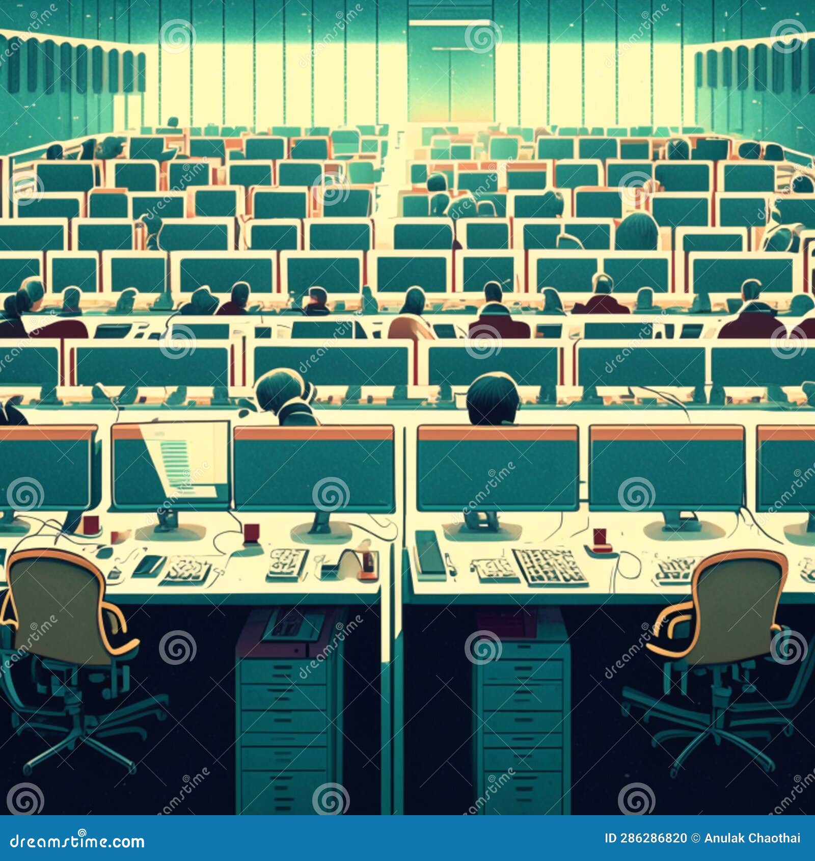 Interior of a Modern Conference Room with Computers and Tables. 3d