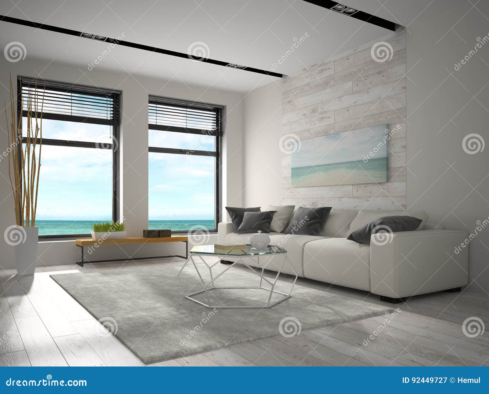Interior of Modern Design Room with Sea View 3D Rendering Stock Image