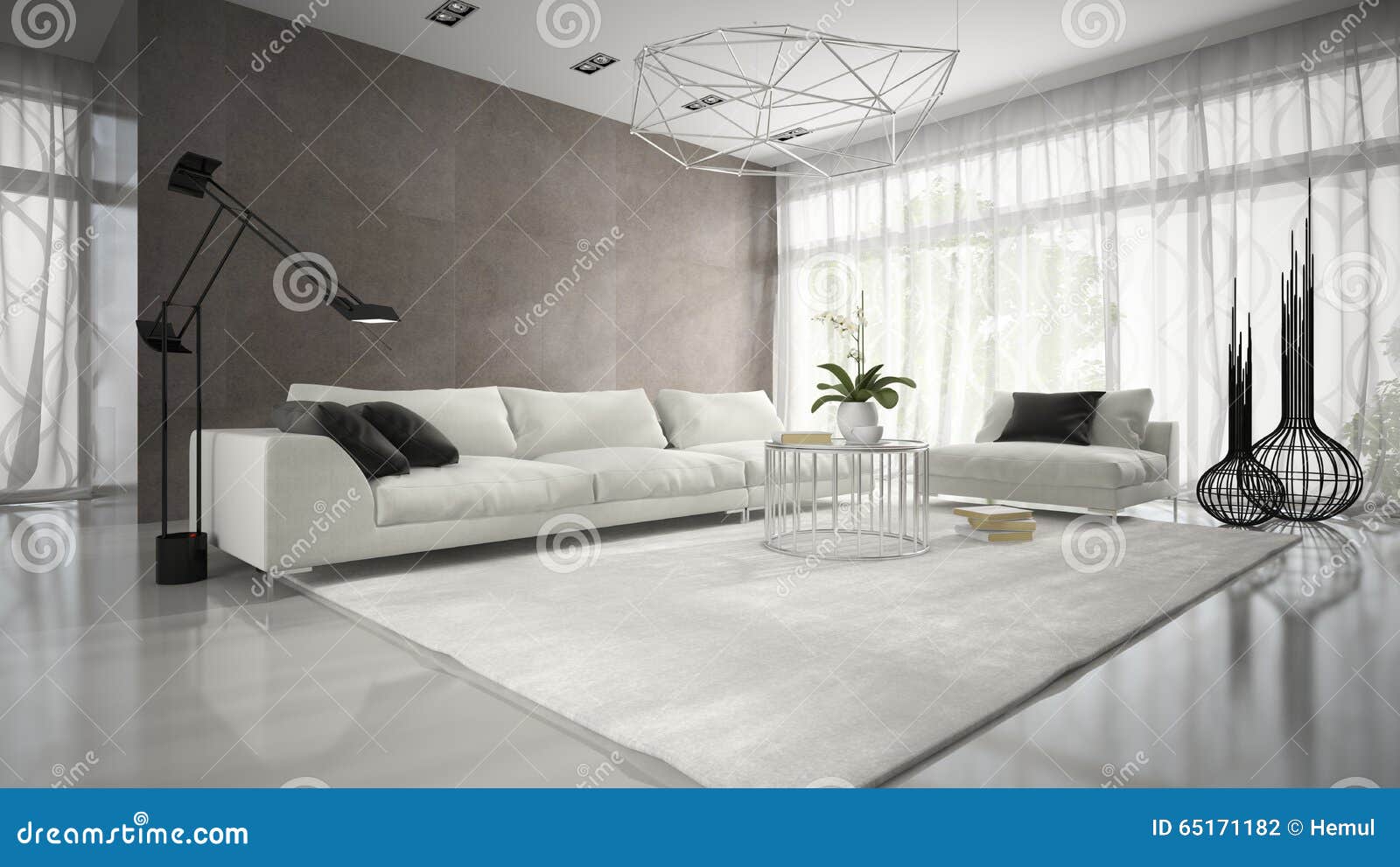 interior of modern  room with white couch 3d rendering