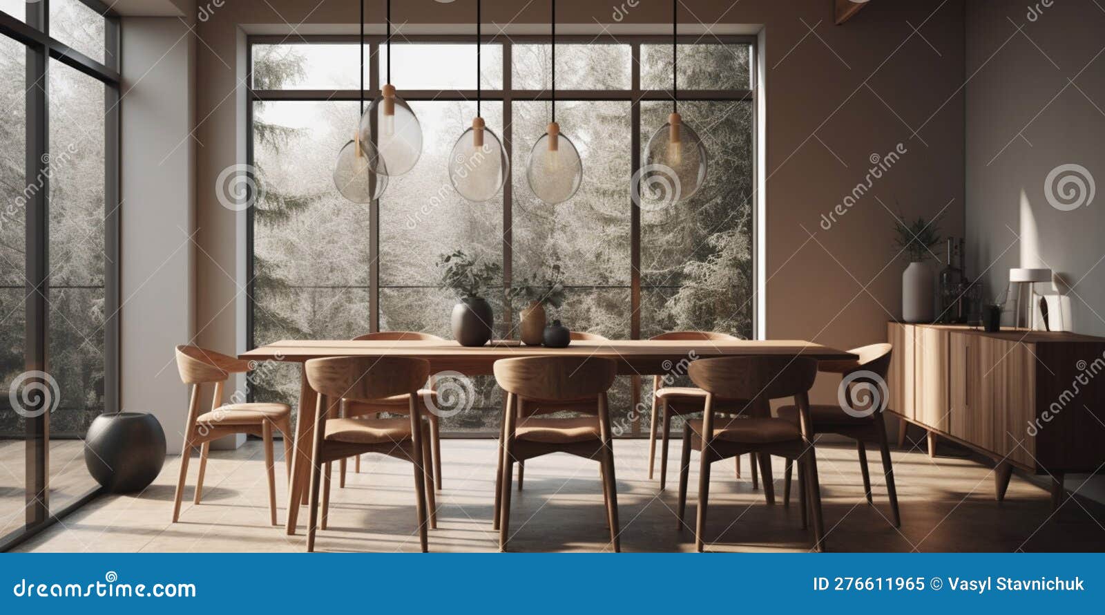 Interior of Modern Dining Room with Accent Table and Chairs, Big