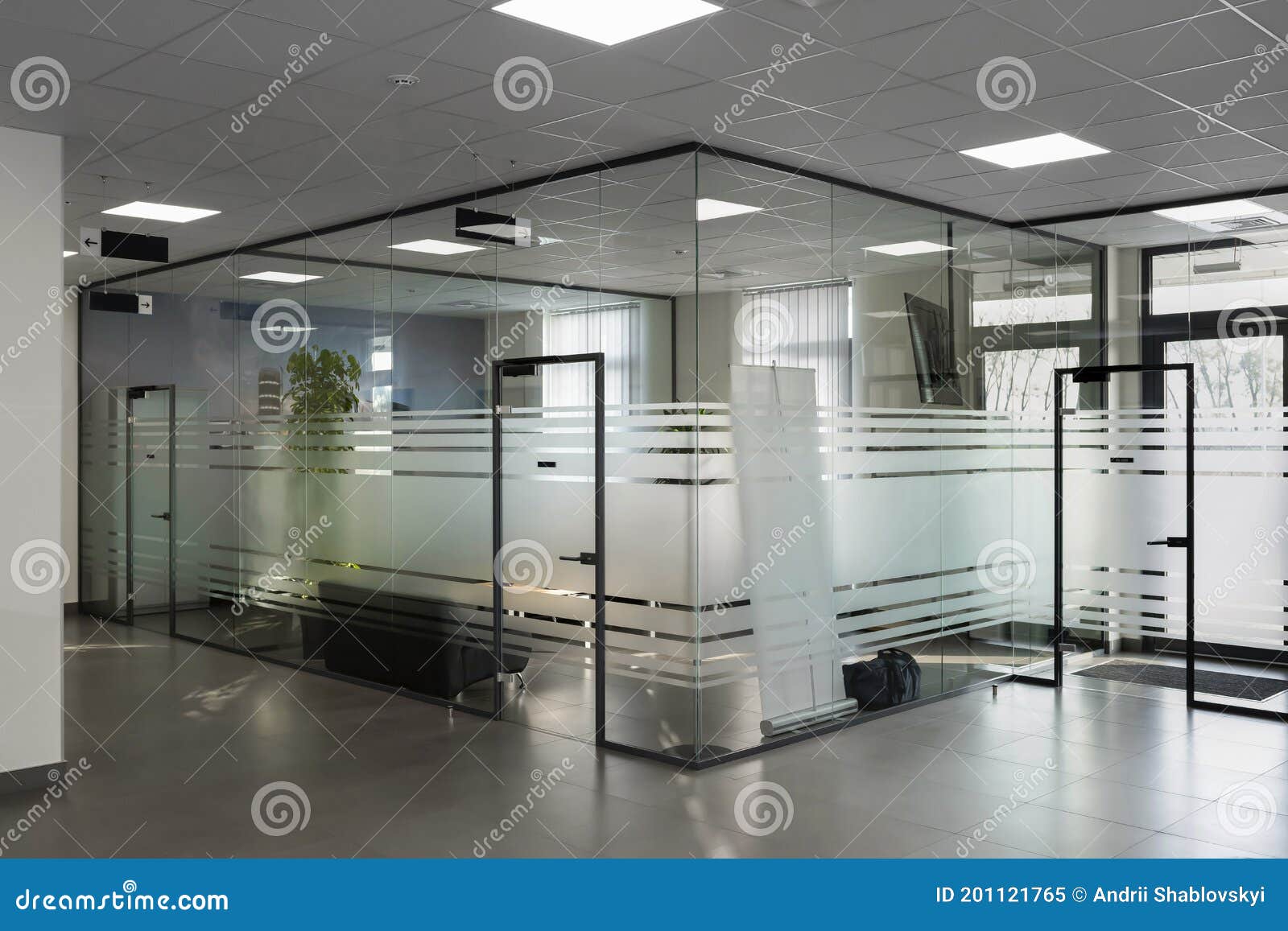Interior of a Modern Glass Office. Meeting Area in the Office. Stock