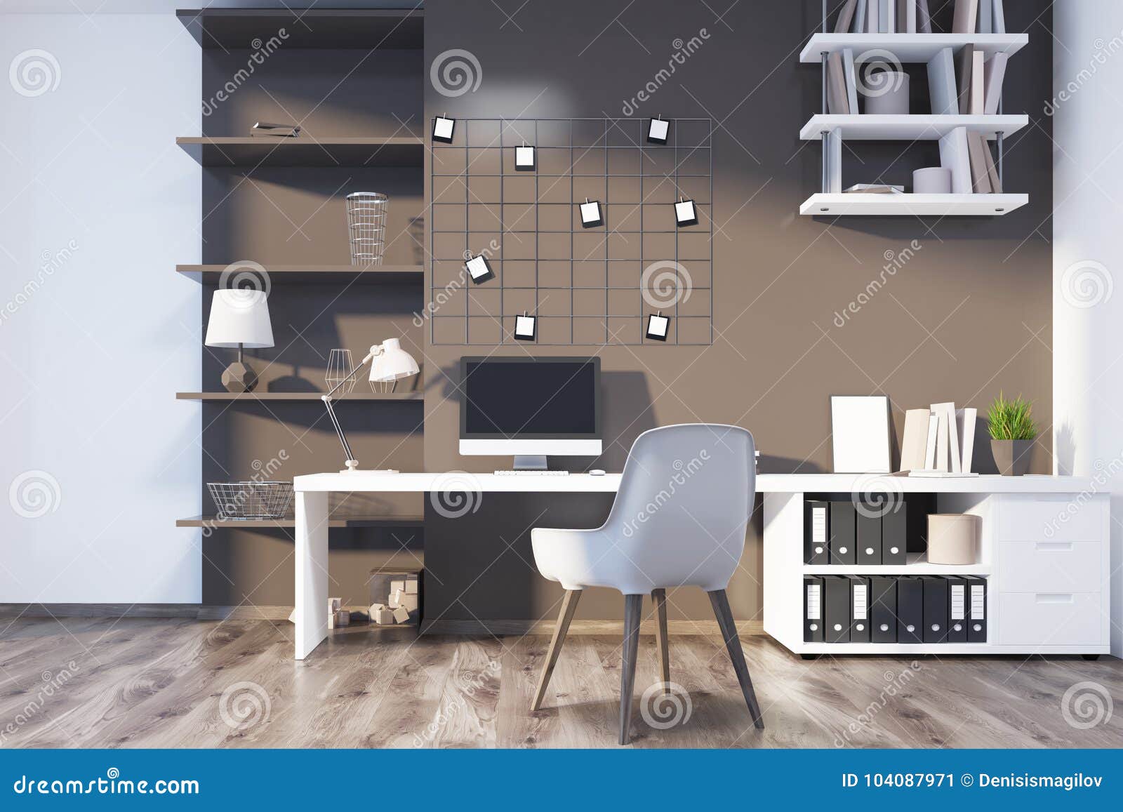 Brown Modern Home Office Interior Stock Illustration - Illustration of  display, creative: 104087971