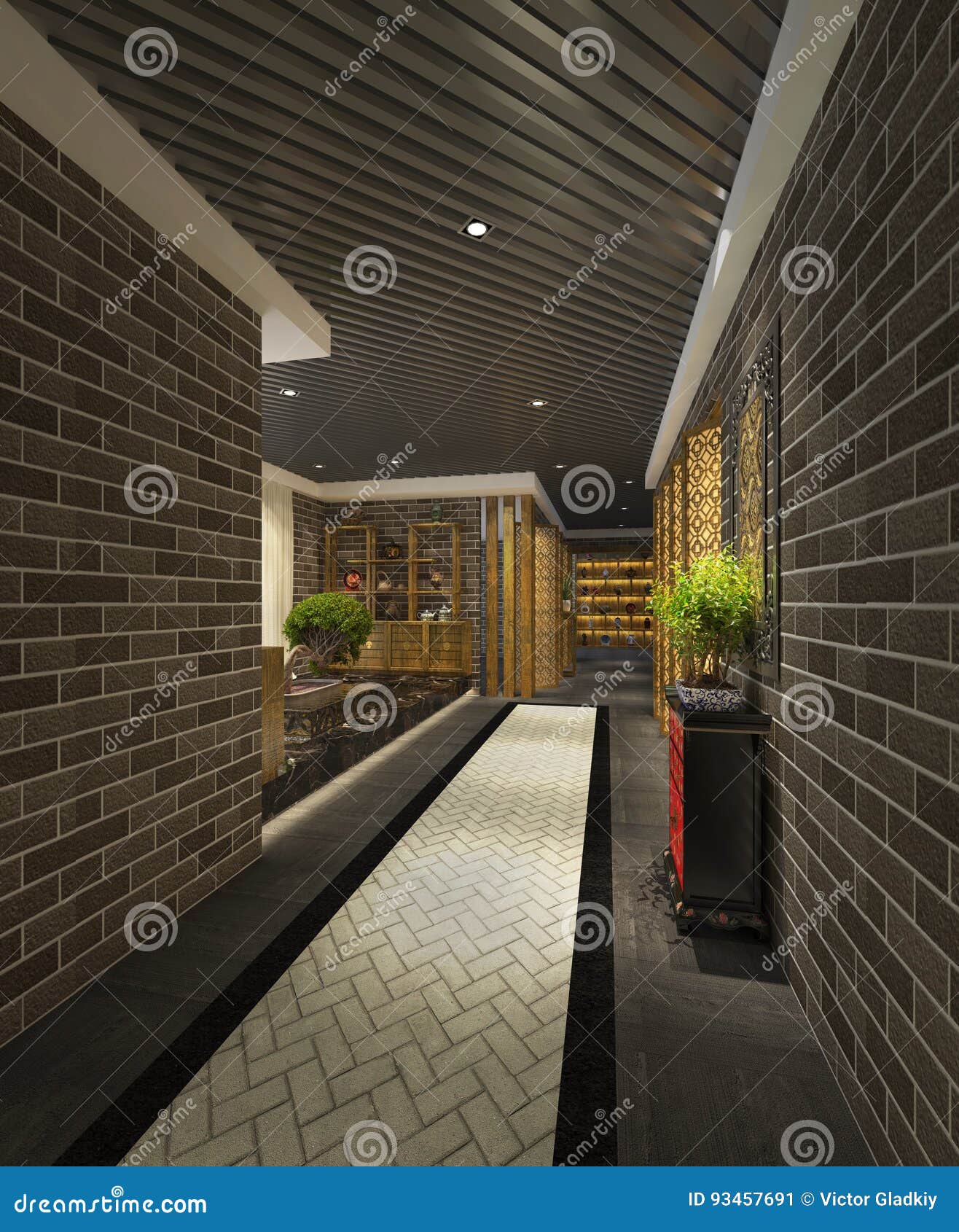 Interior Modern Hotel Corridor 3d Illustration Stock