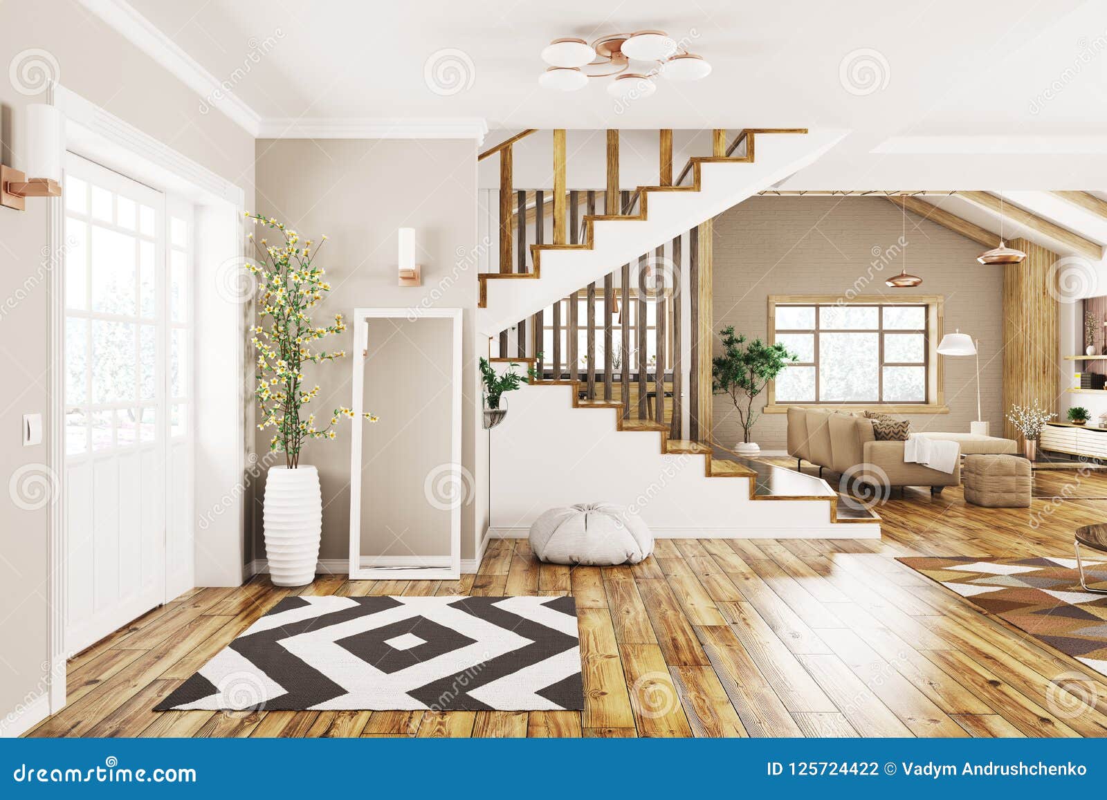 Interior Of iModerni iHousei 3d Rendering Stock Illustration 