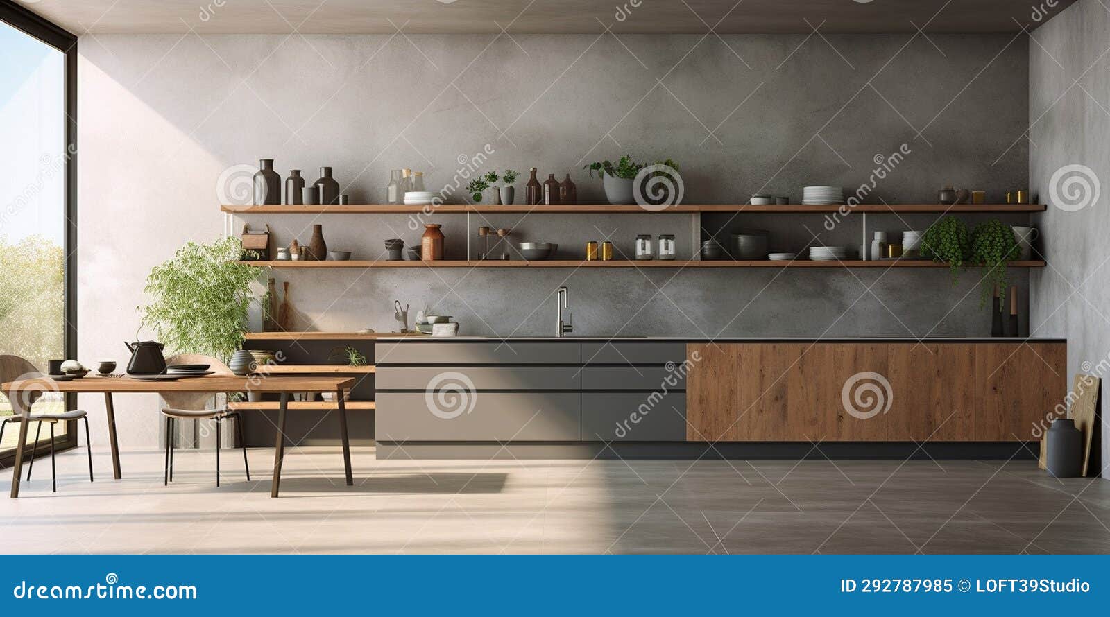 Interior of Modern Kitchen with Shelves2 3 Stock Illustration