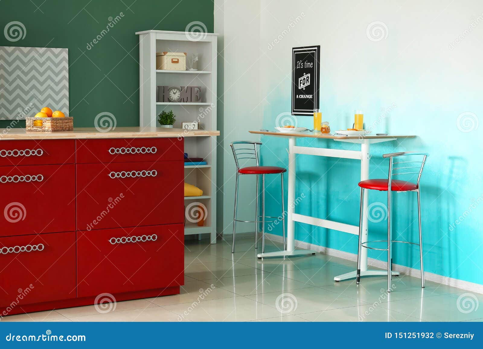 Interior of Modern Kitchen with Stylish Furniture Stock Photo Image