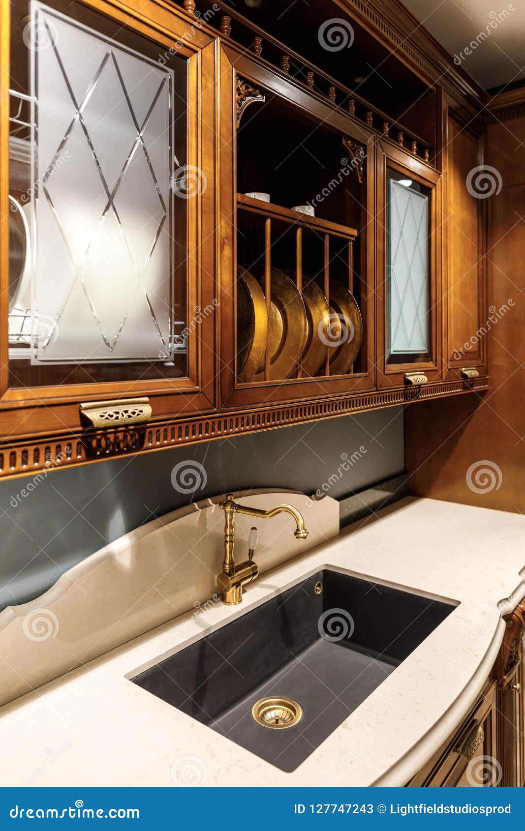 Interior of Modern Kitchen with Vintage Style Sink Stock Image Image