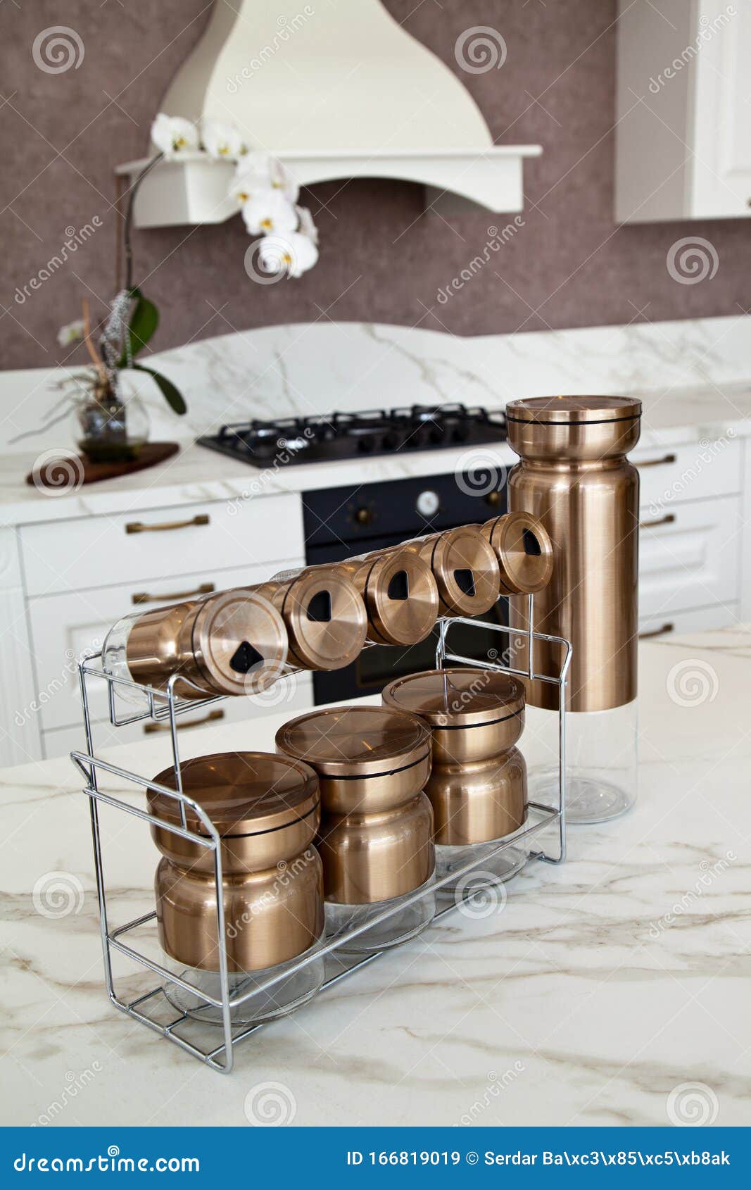 Interior of Modern Kitchen, White and Accessory Stock Image
