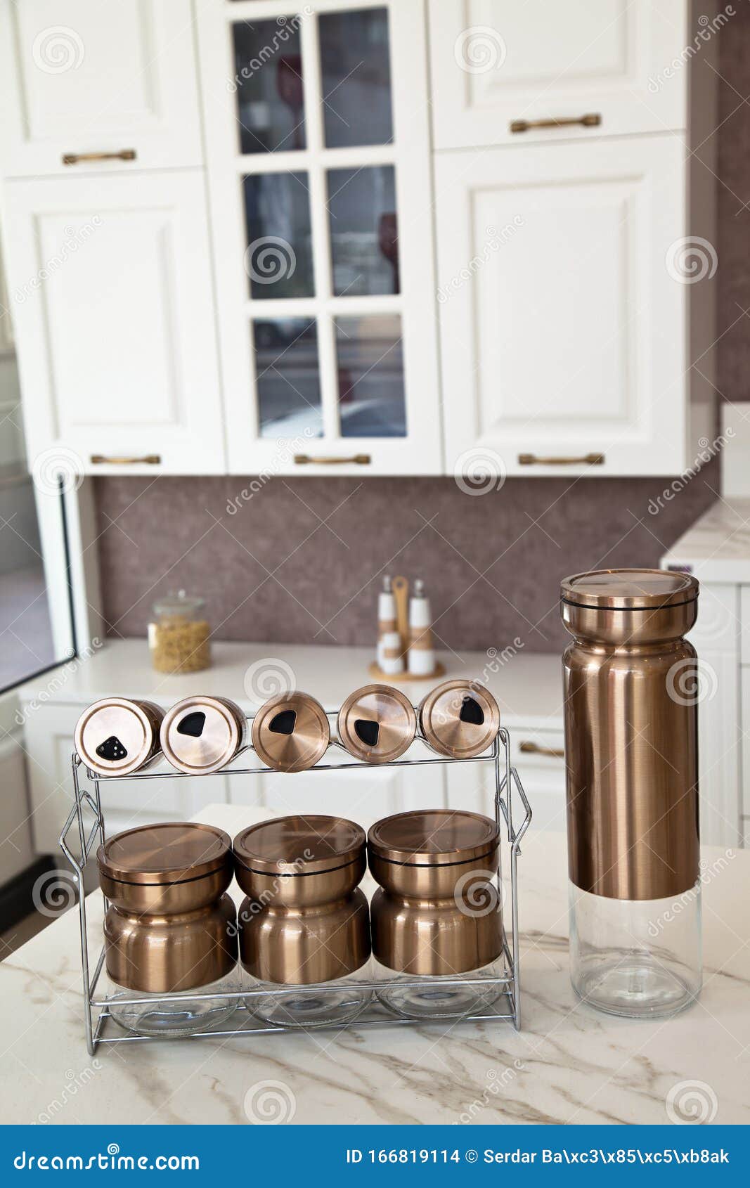 Interior of Modern Kitchen, White and Accessory Stock Photo