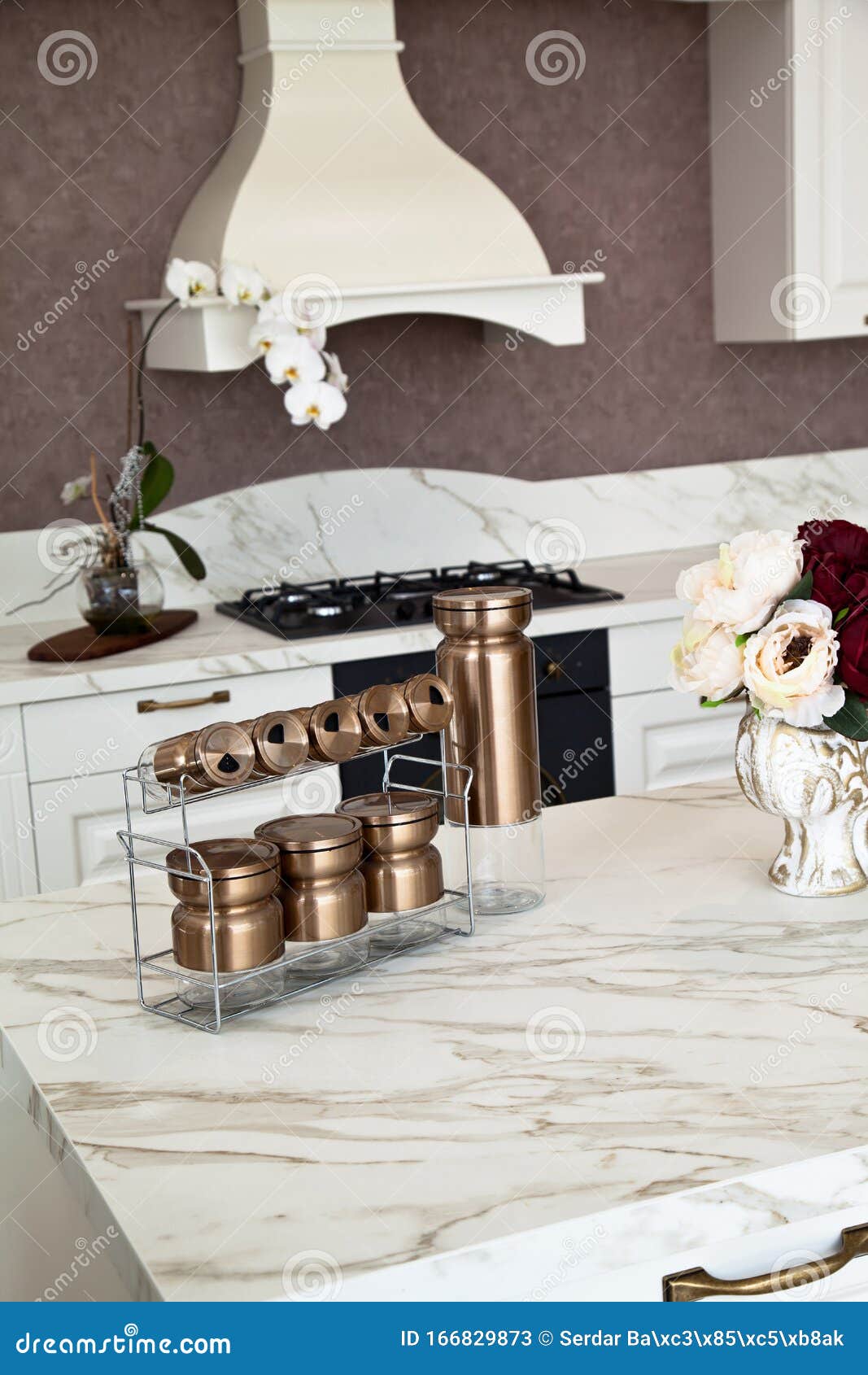 Interior of Modern Kitchen, White and Accessory Stock Image