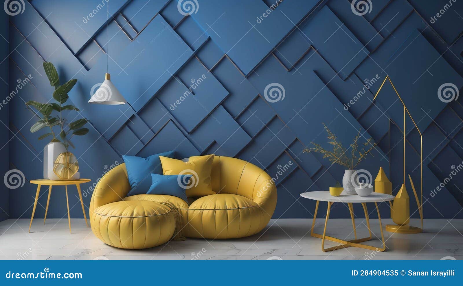 Interior of Modern Living Room with Blue Wall, Generative Ai Stock ...