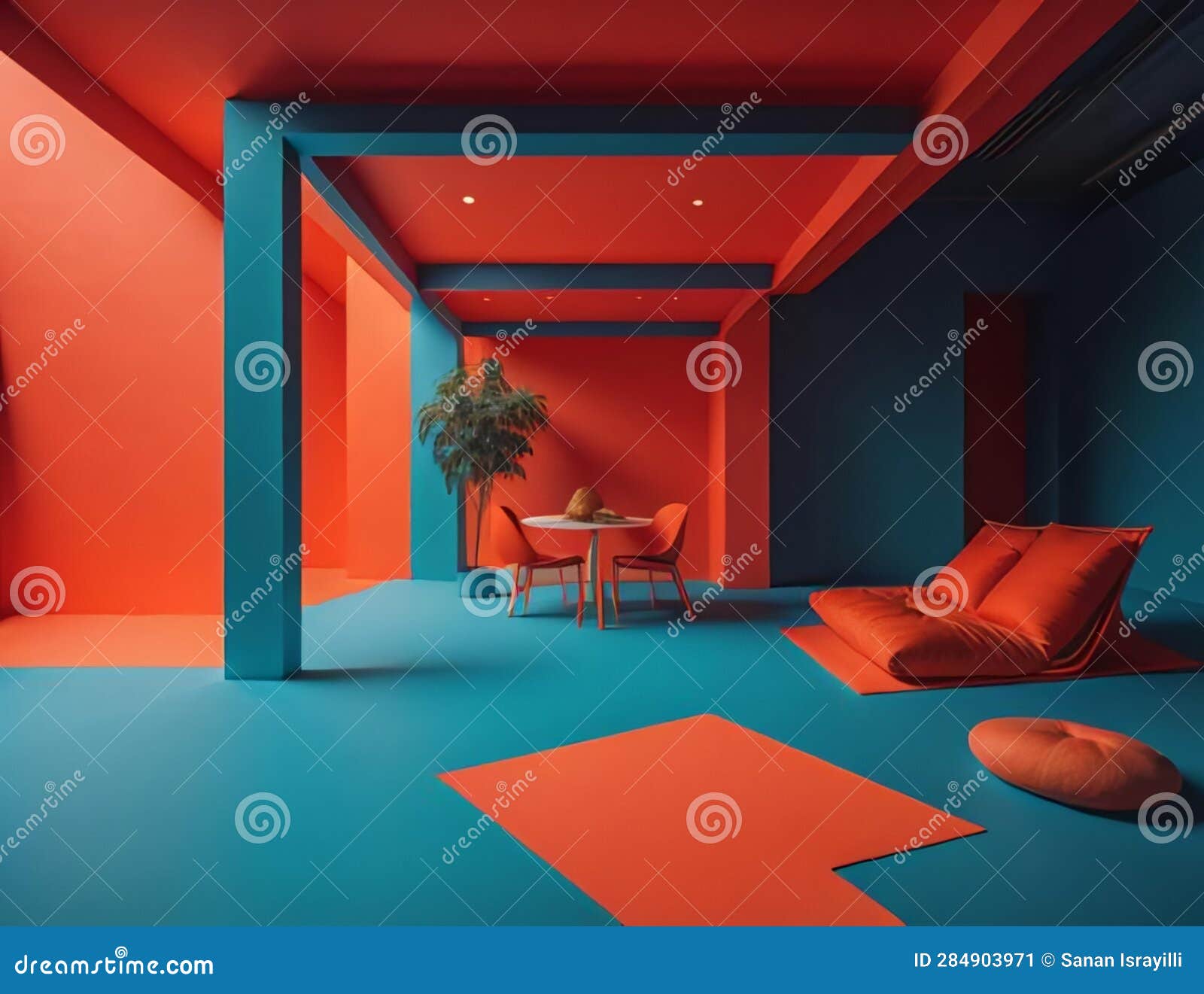 Living Room Blue Red Yellow Blaxk