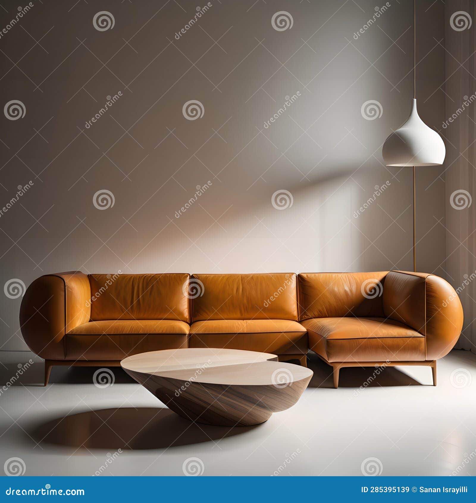 Interior of Modern Living Room with Brown Leather Sofa. Generative Ai