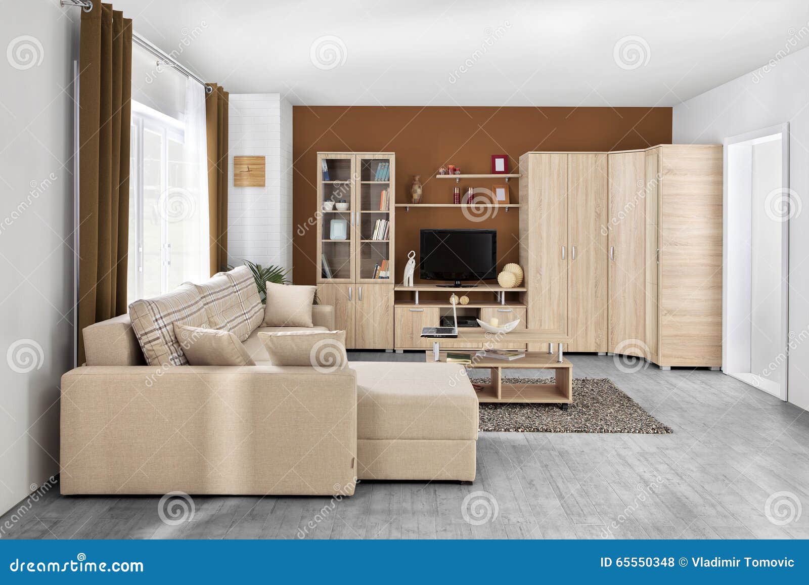Interior of a Modern Living Room in Color Stock Photo - Image of table