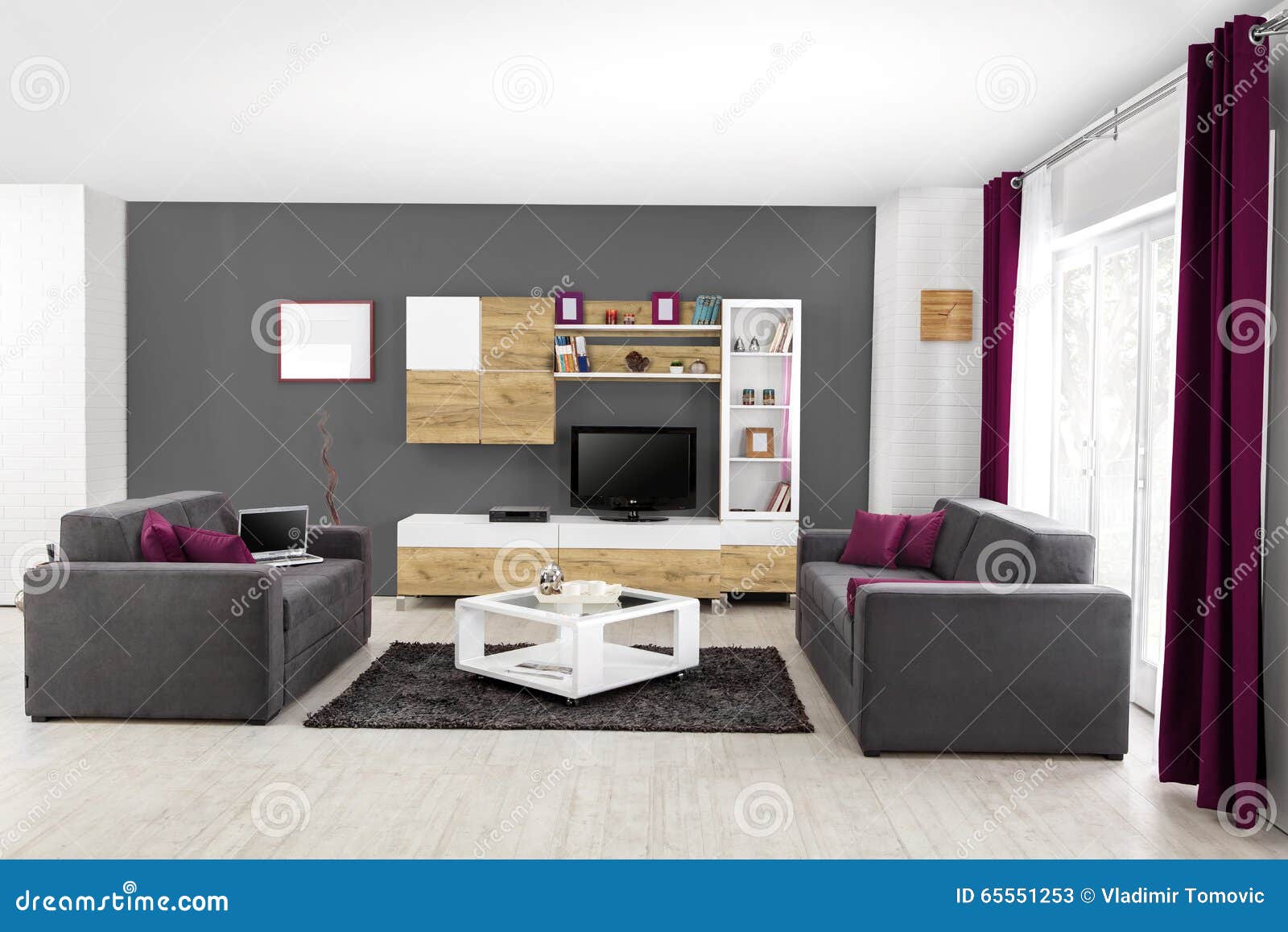 Interior of a Modern Living Room in Color Stock Image - Image of table