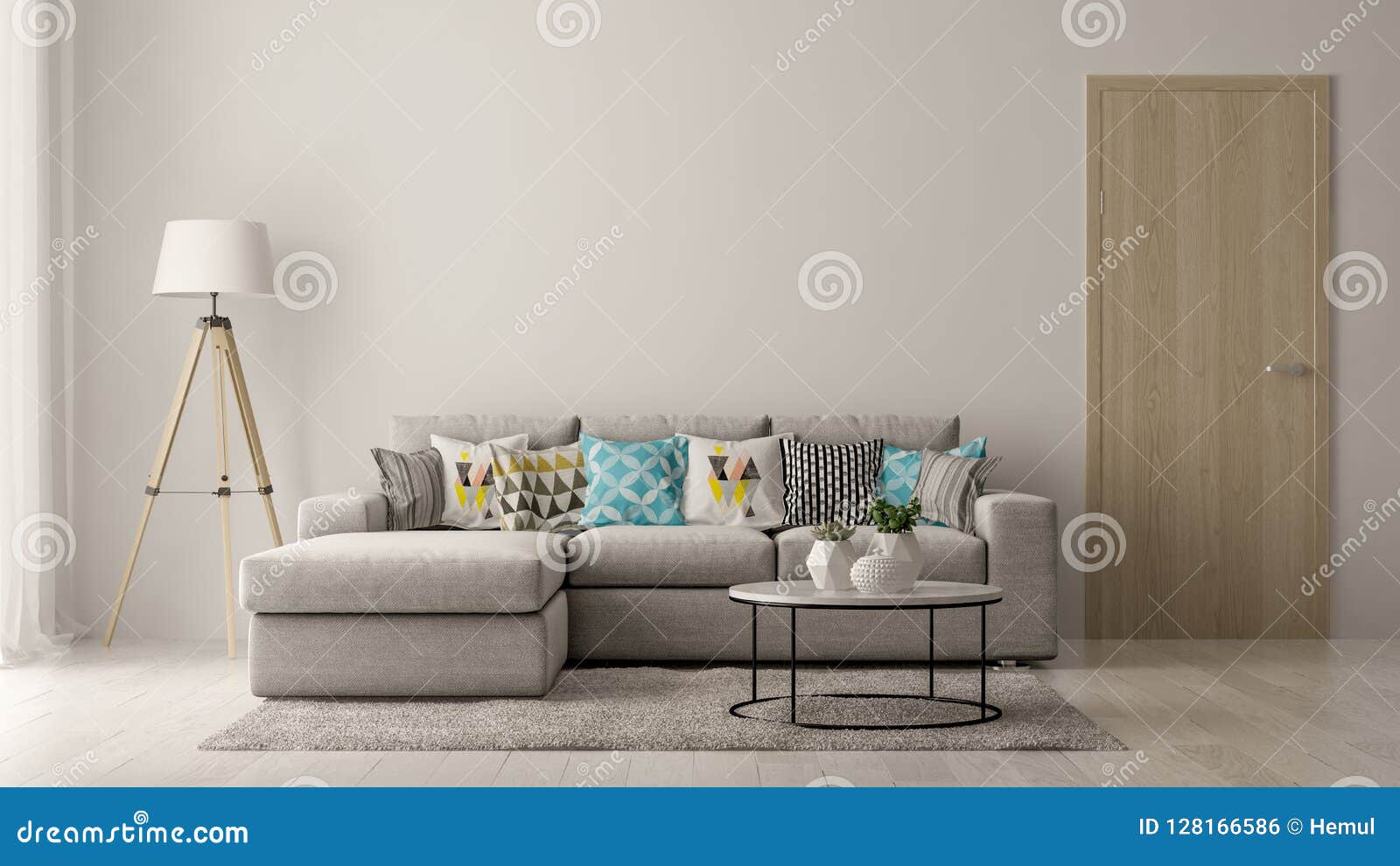 interior of modern living room with sofa and furniture 3d rendering