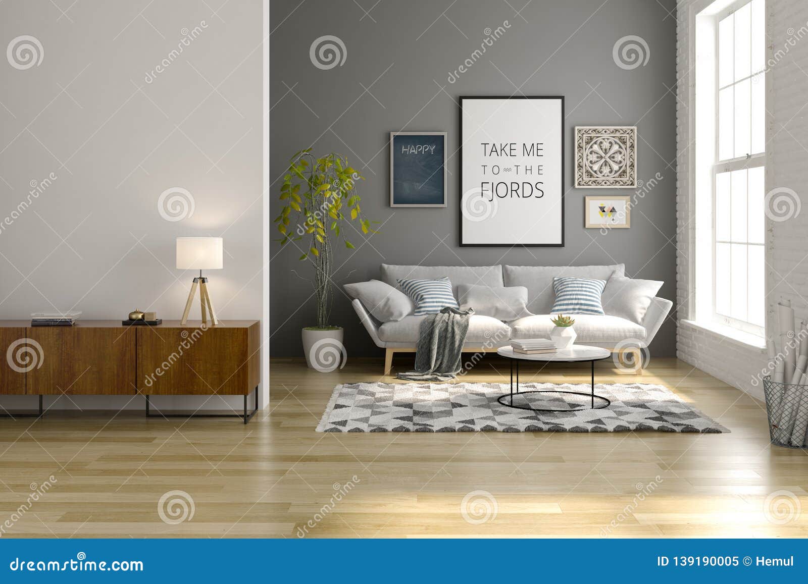 Interior of Modern Living Room with Sofa and Furniture 3D Rendering ...