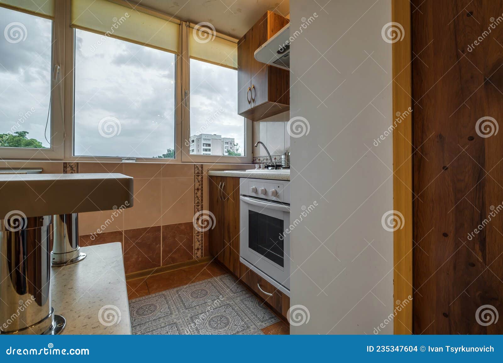 interior of the modern luxure kitchen  in studio apartments in minimalistic style