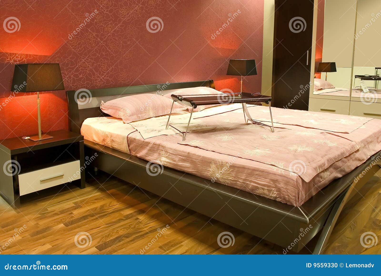Interior Of Modern Red Bedroom Stock Photo - Image of ...

