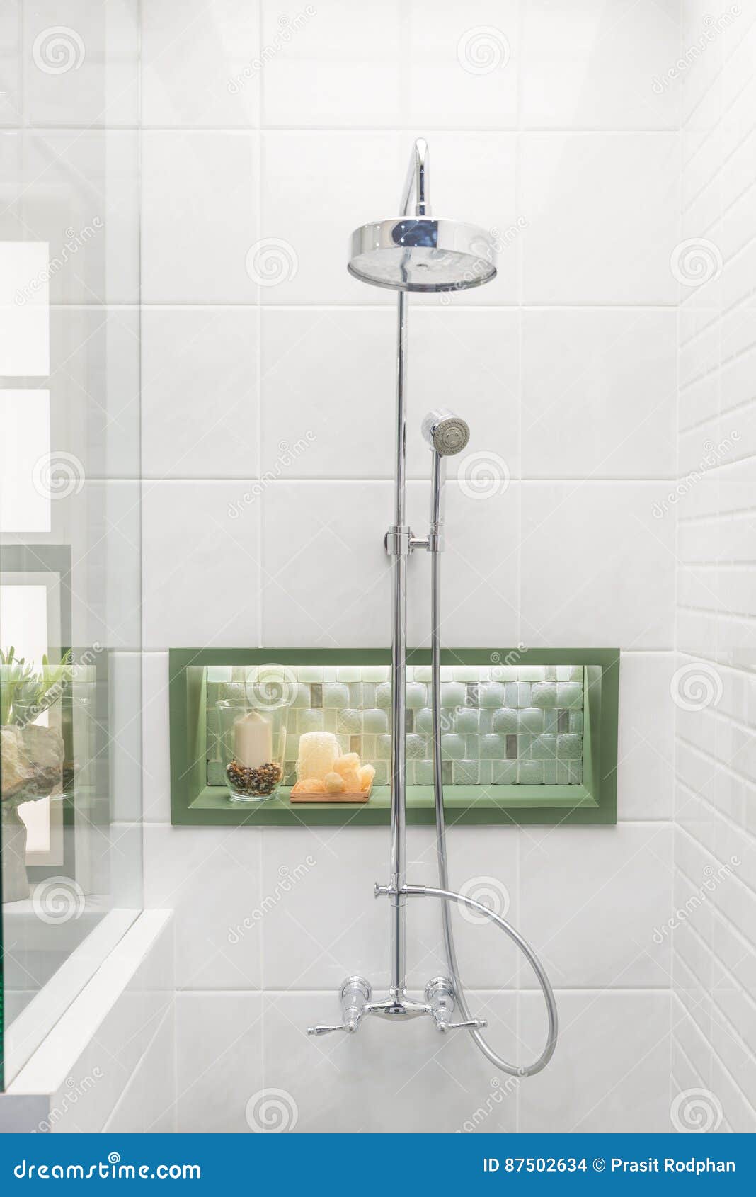 Interior of Modern Shower Head in Bathroom at Home.Modern Design Stock
