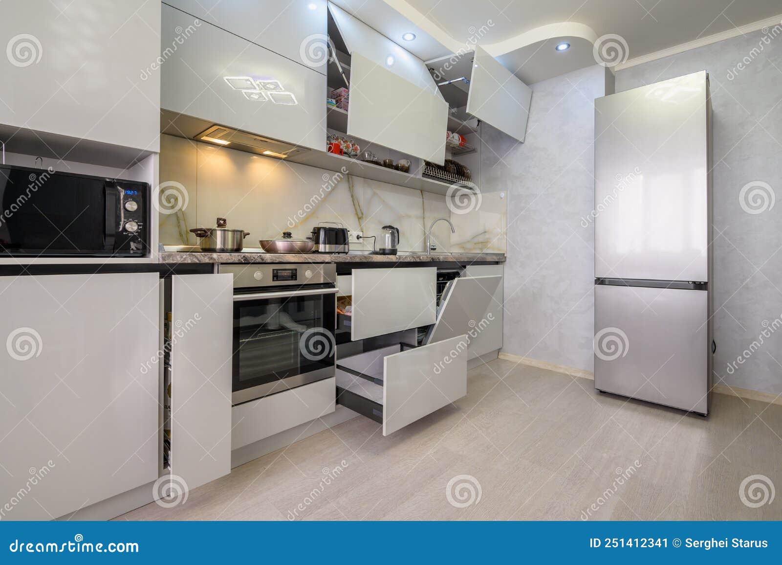 Interior of Modern Trendy White Kitchen Stock Image Image of showroom
