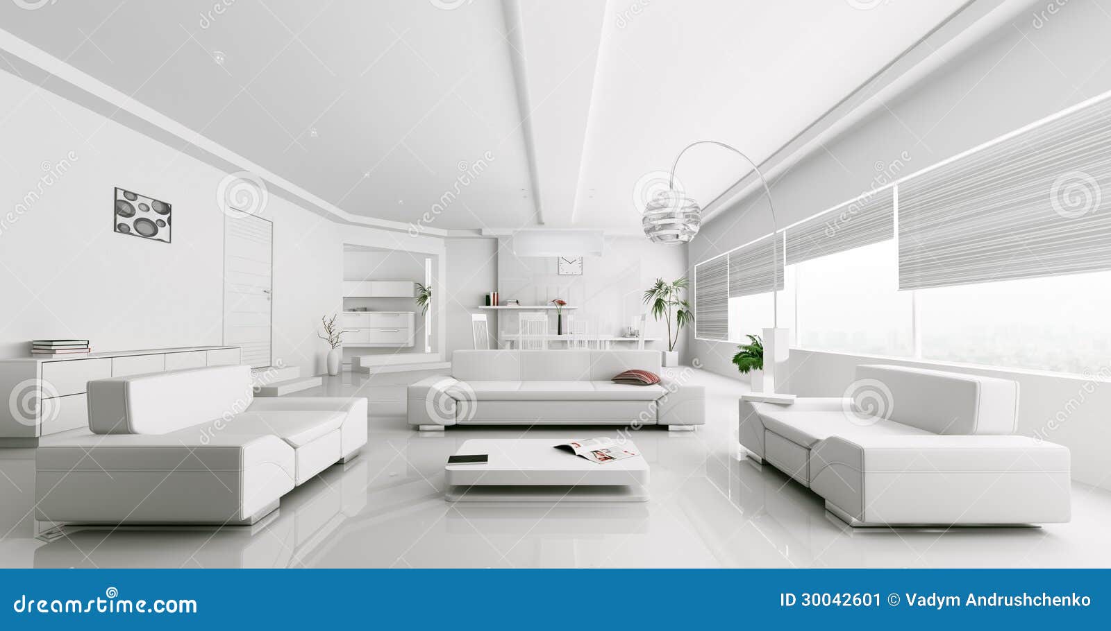 Interior Of Modern White Living Room Rendering Stock Image Image