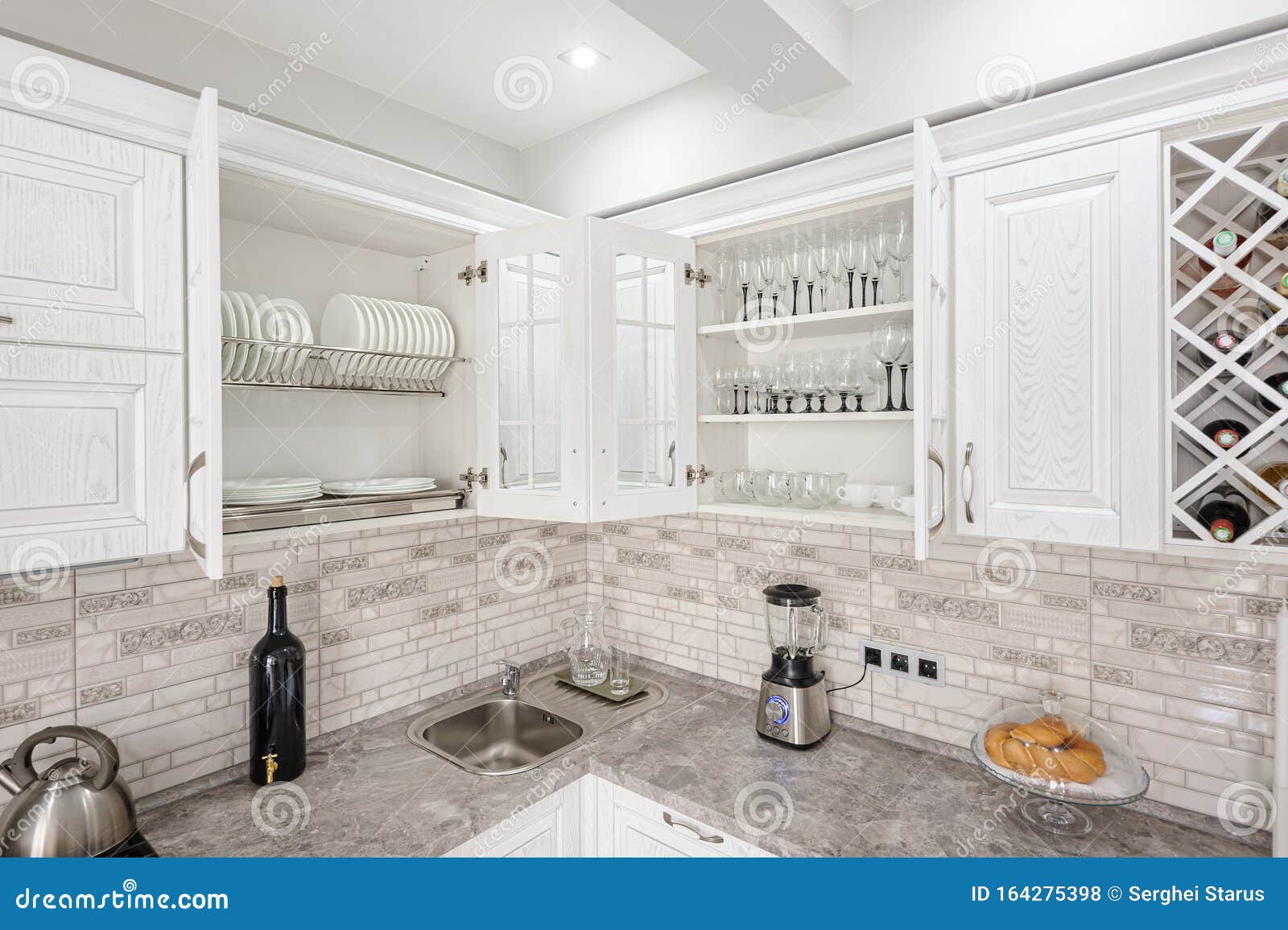Modern White Wooden Kitchen Interior Stock Photo Image of decoration