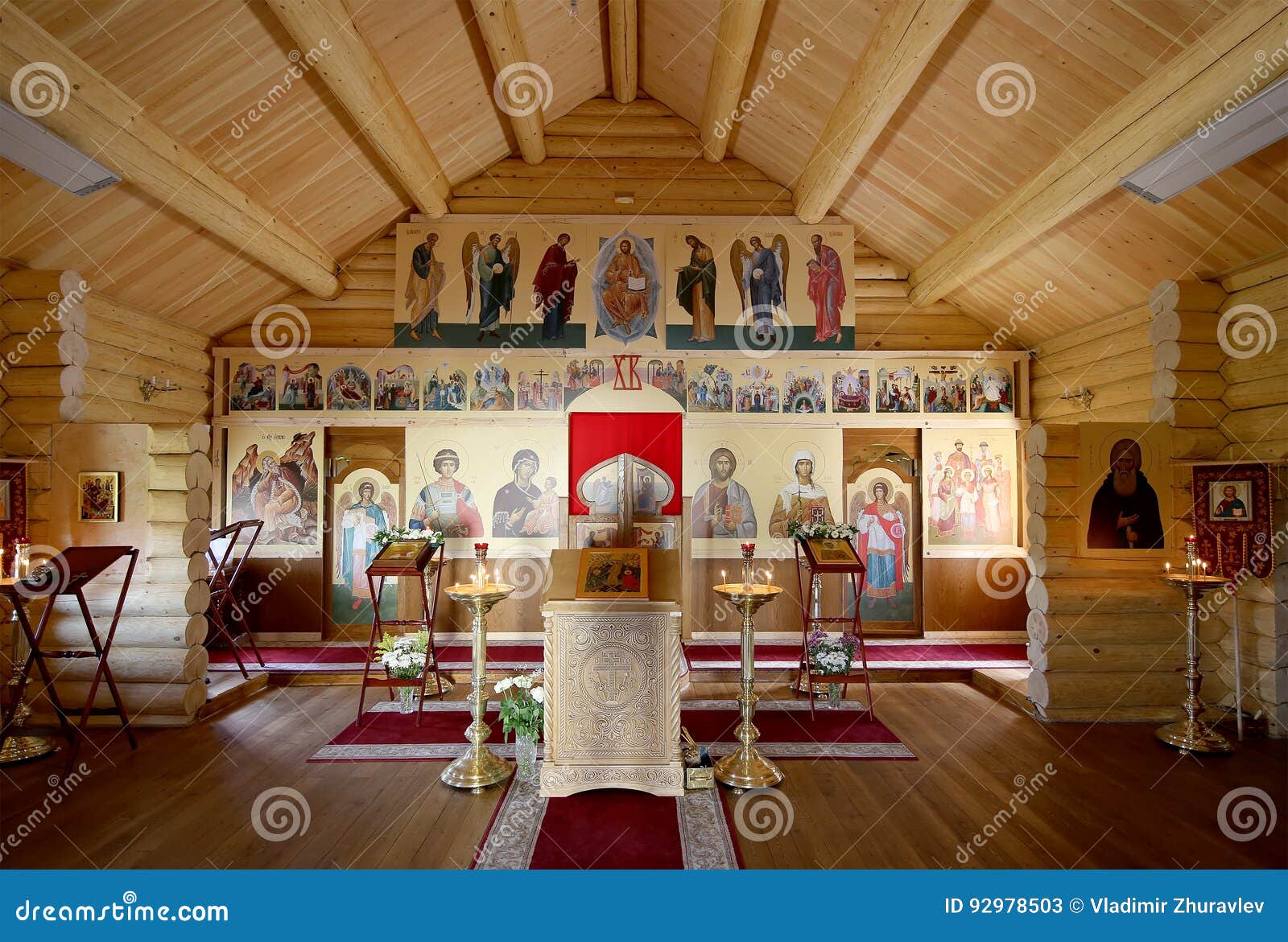 Interior Modern Wooden Orthodox Church In Moscow Russia