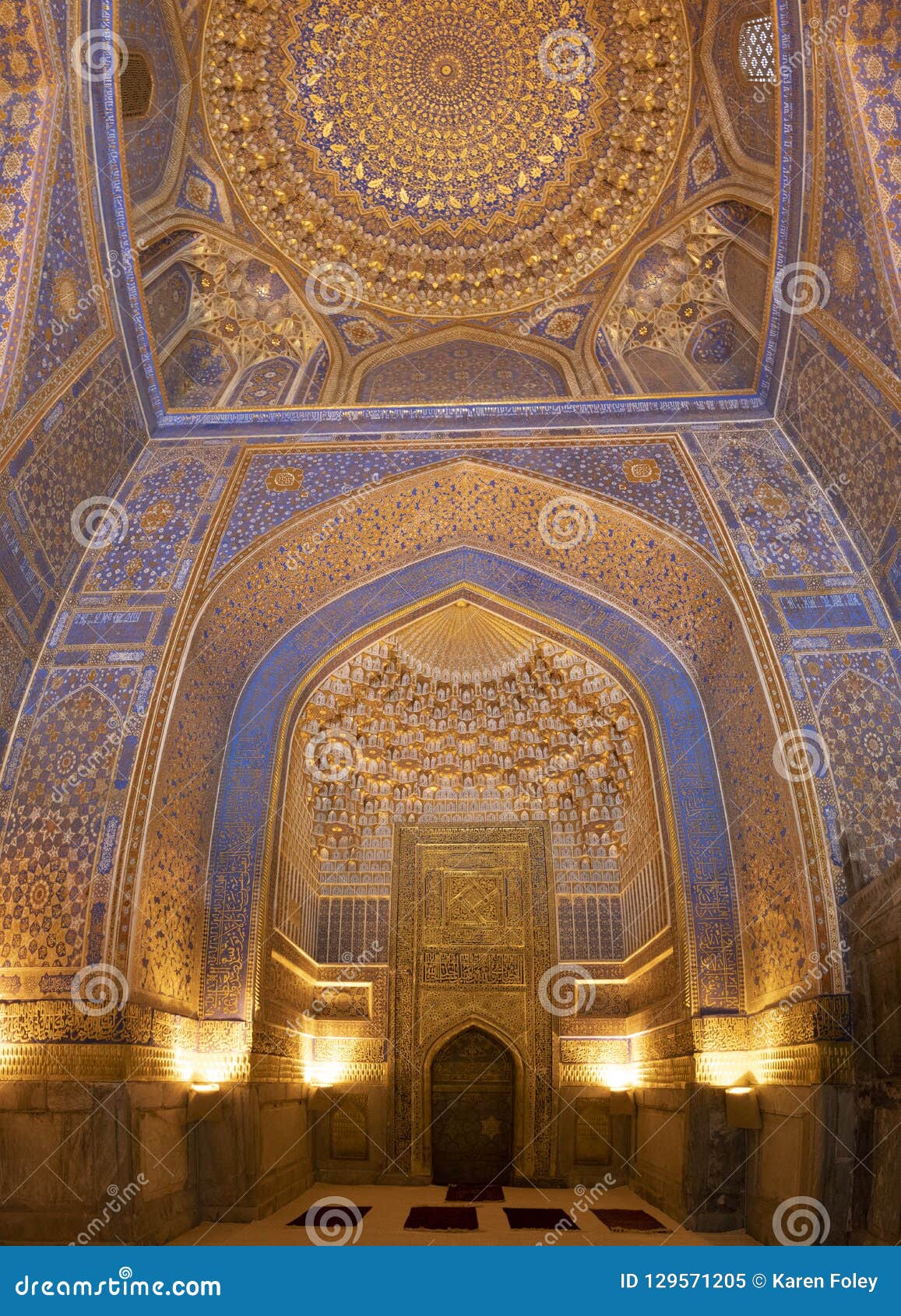 interior of mosque dome with gold gild of tile karl madrasa in t