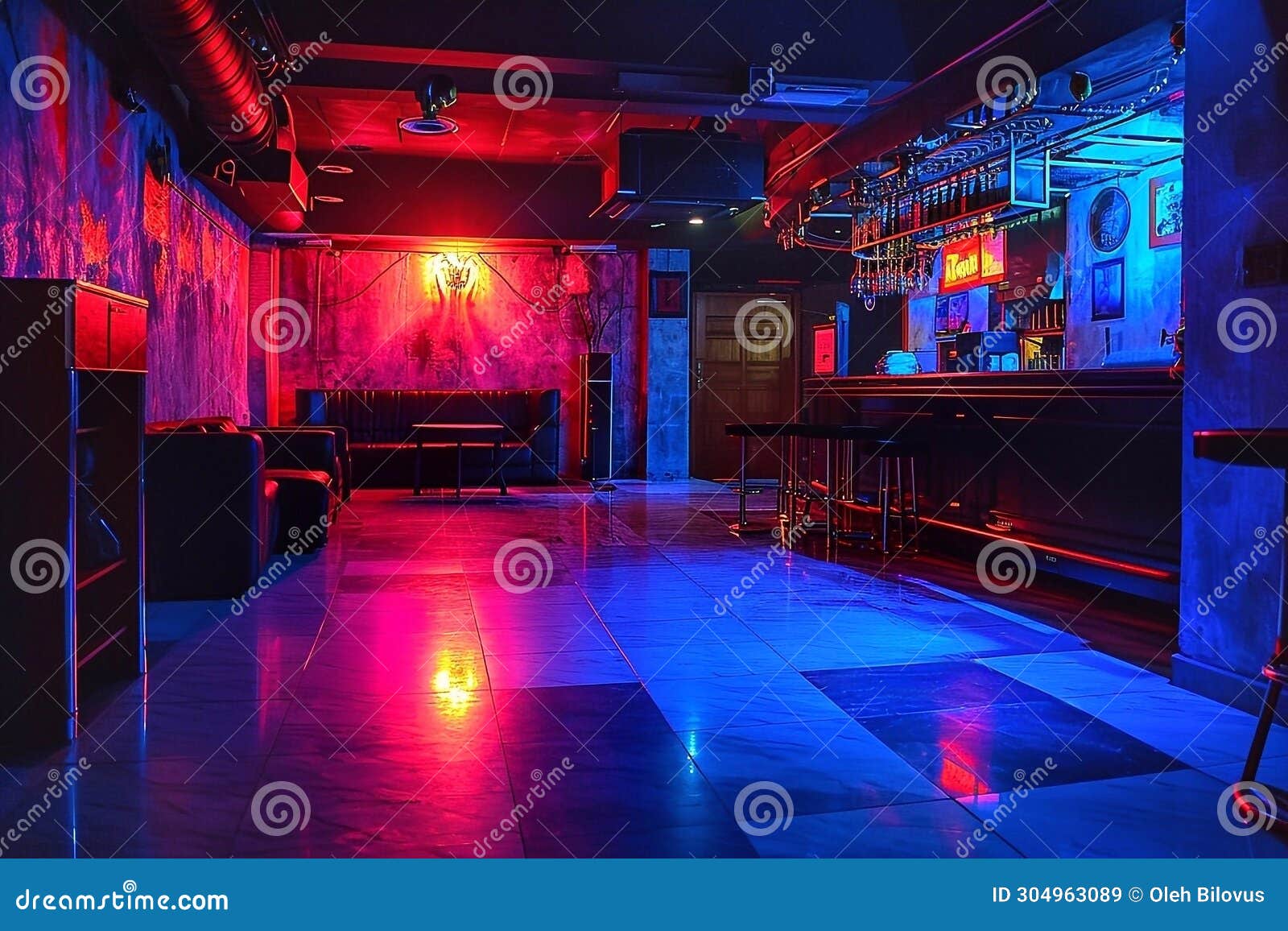 Interior of a Night Club with Bright Red and Blue Lighting. Stock Image ...