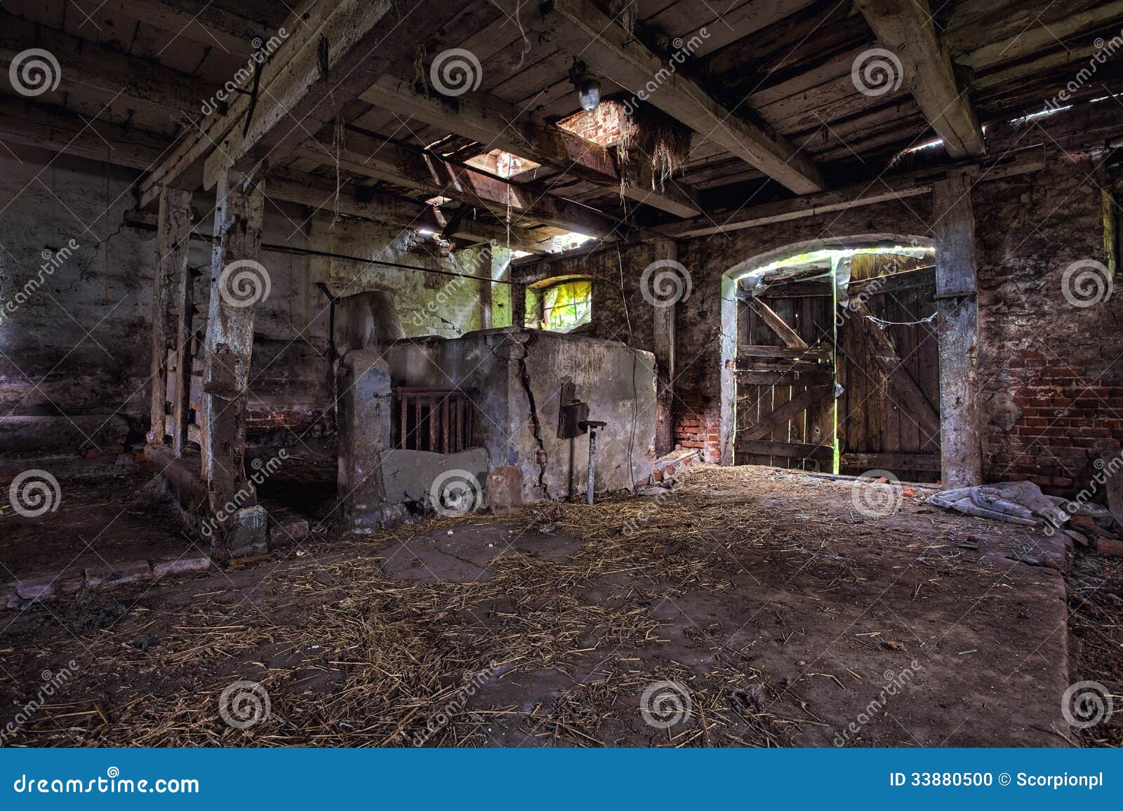 Interior Of An Old, Decaying Barn. Stock Photo - Image ...