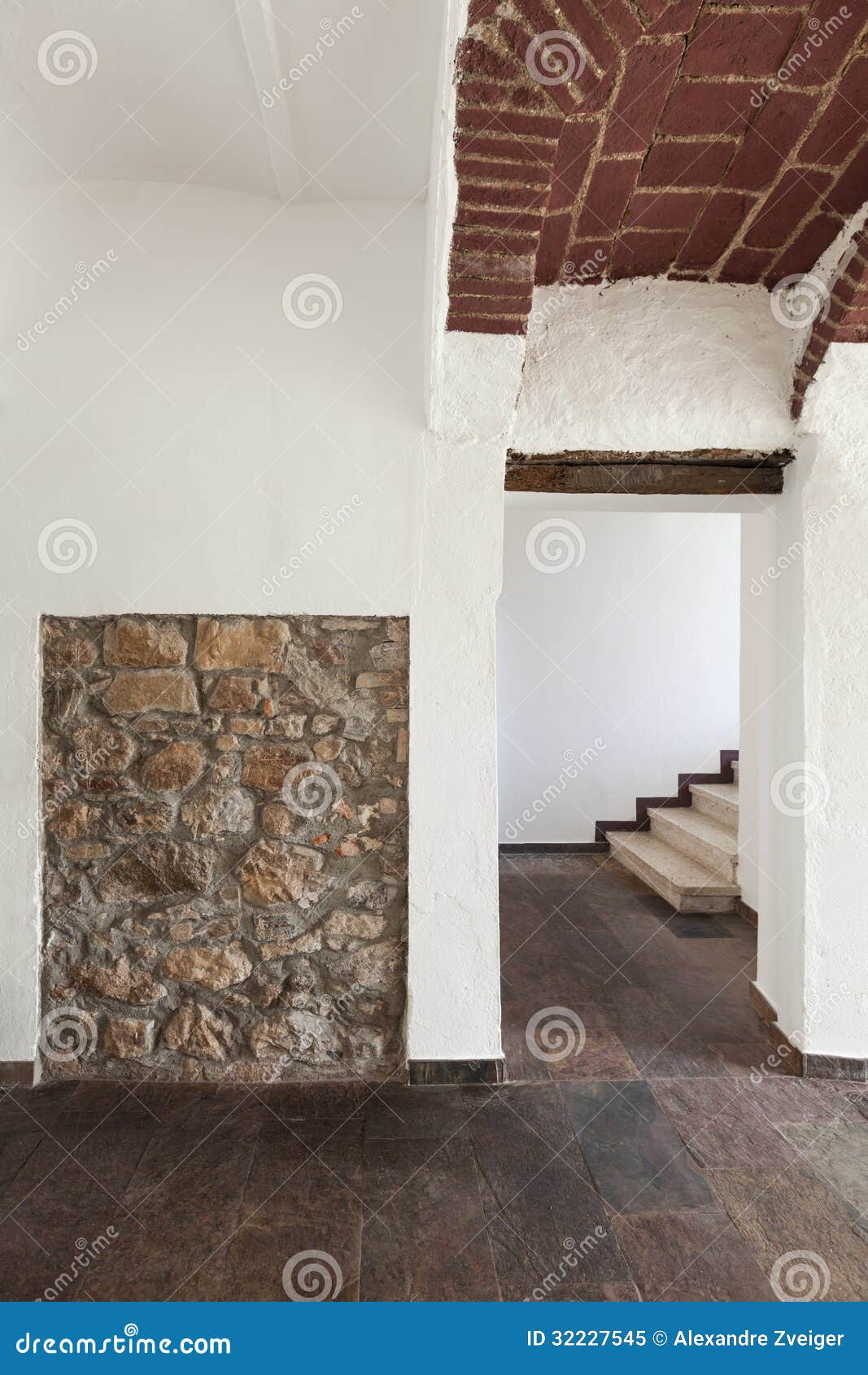 Interior old house, passage. Interior old house, room with passage, detail stone wall