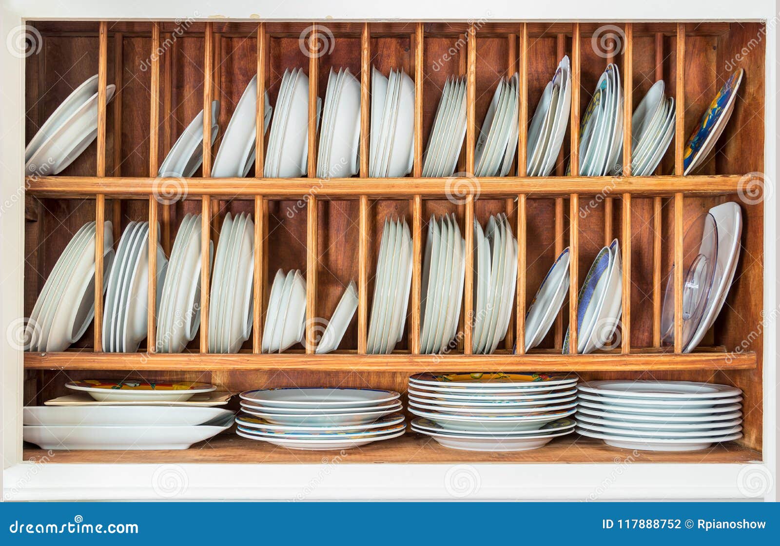 Wooden Plate Rack Inside A Vintage Cupboard Stock Photo Image Of Porcelain
