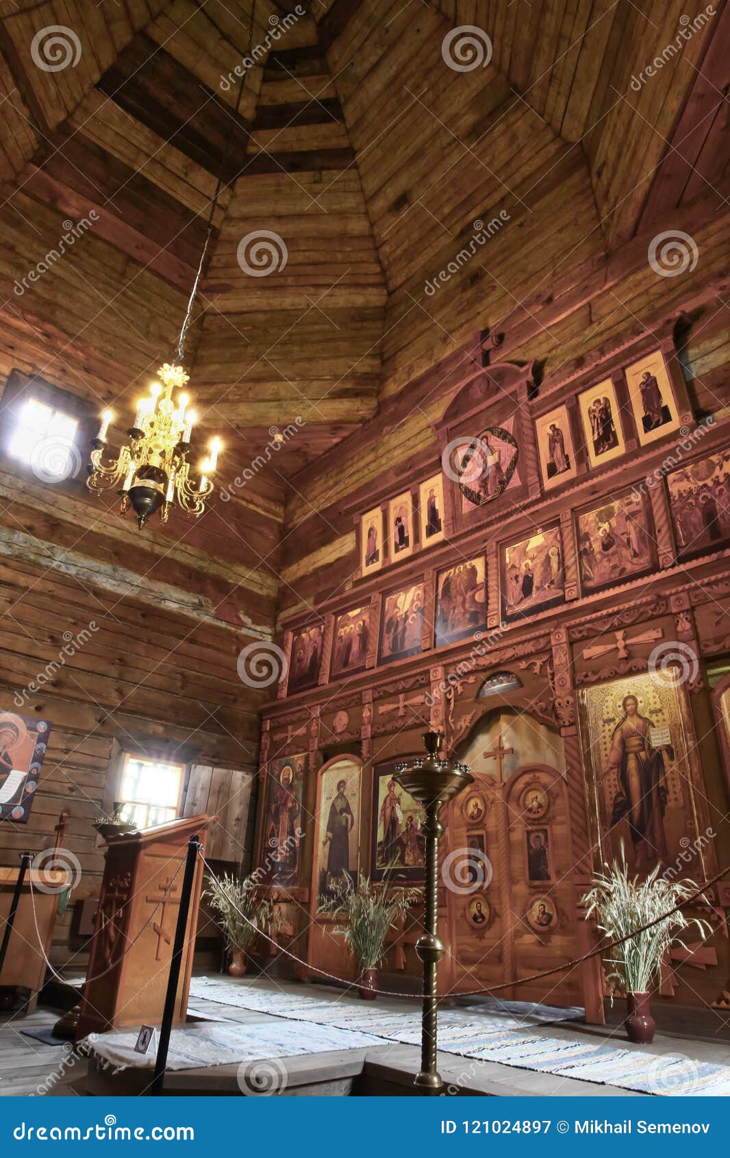 Interior Of An Old Wooden Orthodox Church Stock Image