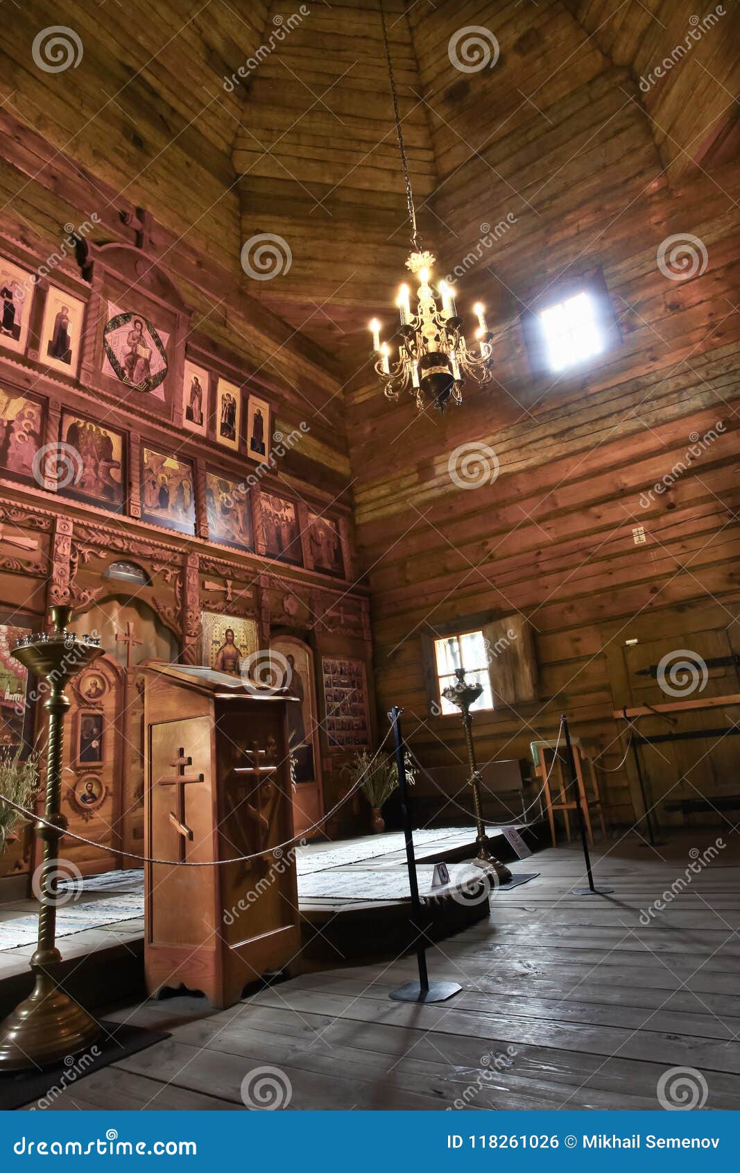 Interior Of An Old Wooden Orthodox Church Stock Photo