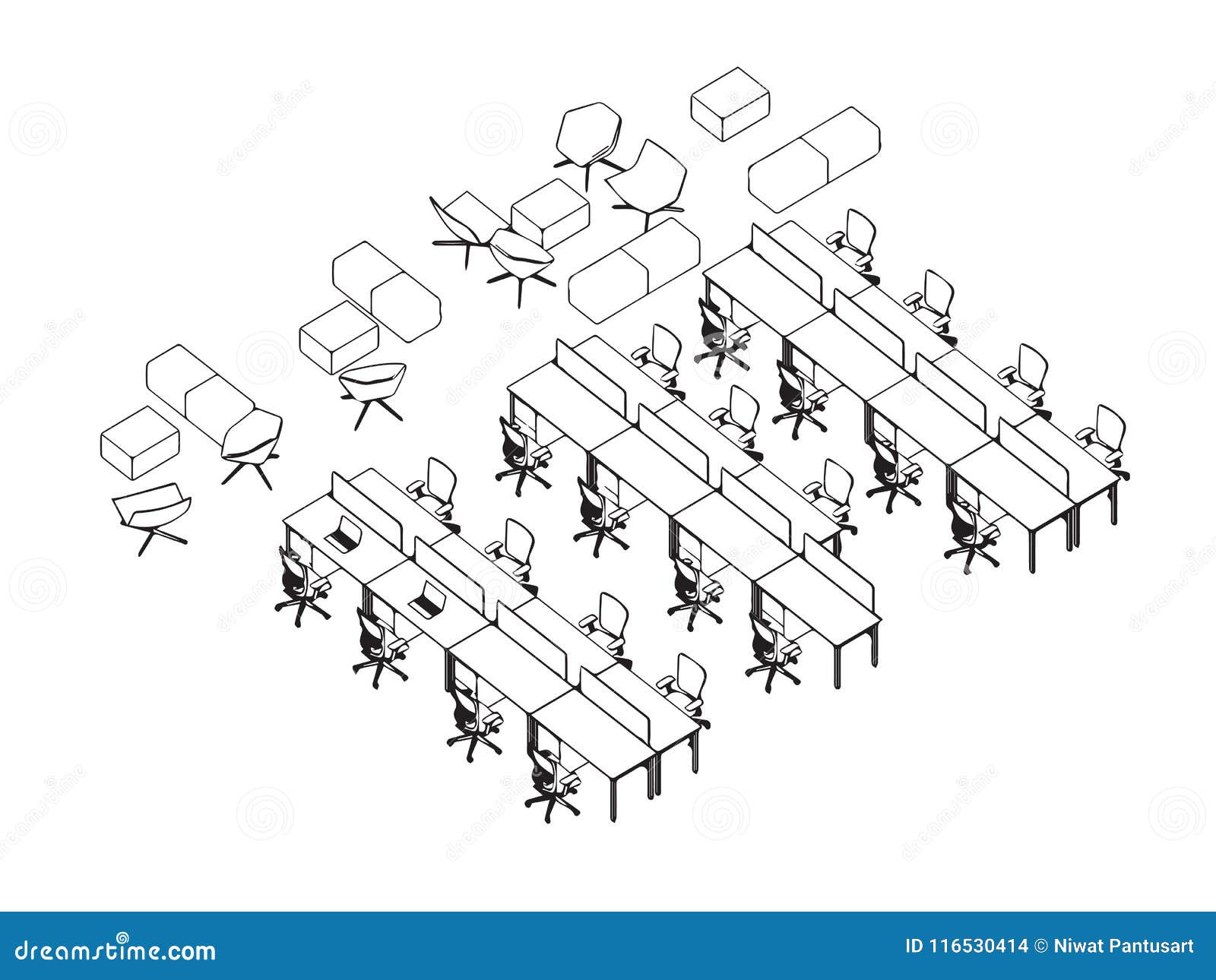 Interior Outline Isometric Office Stock Vector Illustration Of