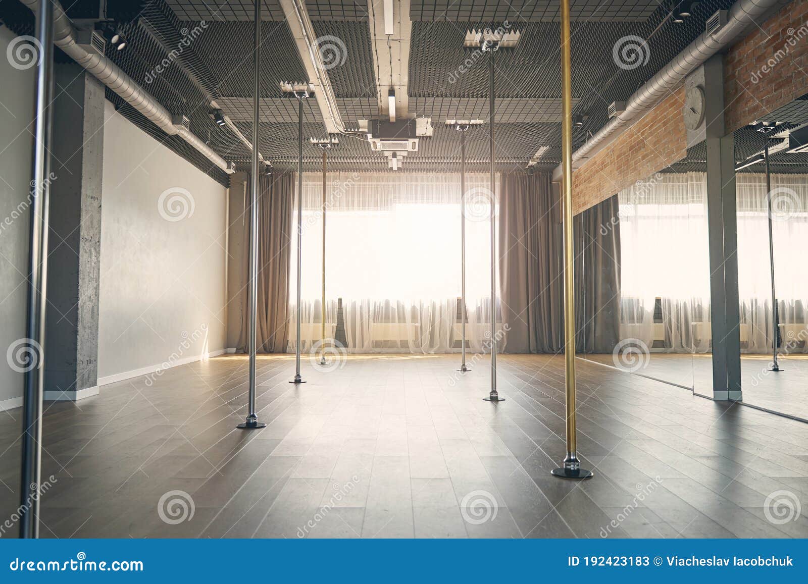Interior of Pole Dance Studio with Huge Mirrors Stock Image Image of
