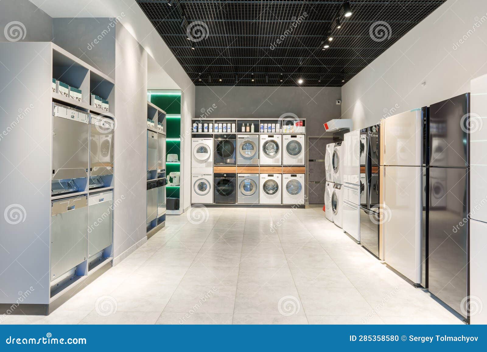 Interior of Premium Home Appliance Store in a Mall Close Up Stock Photo