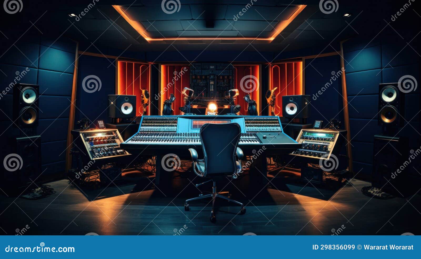 Interior Of A Recording Studio With Electric Guitar Sound Equipment