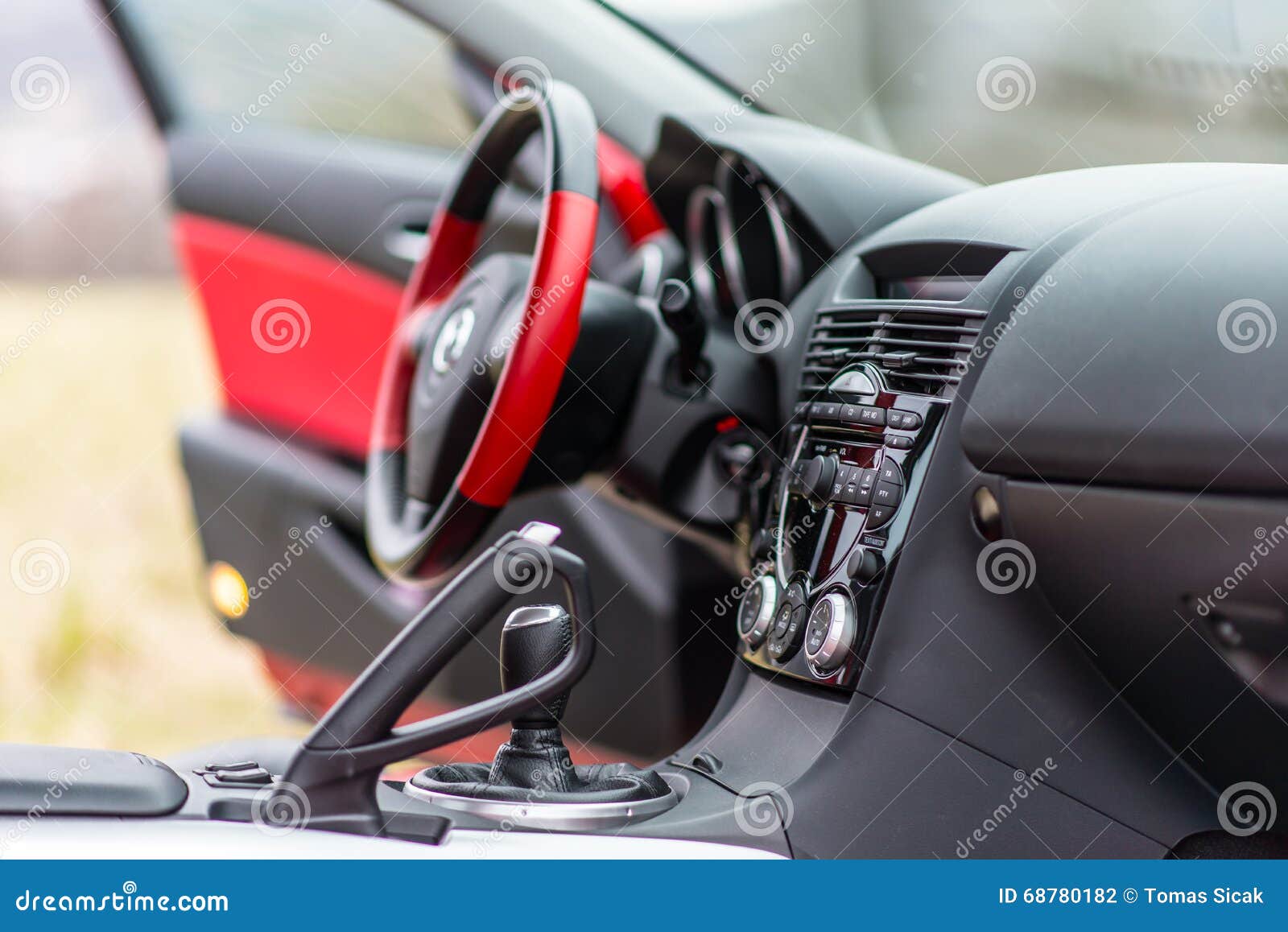 Interior Of Red Sport Car Mazda Rx 8 In Nature Stock Photo