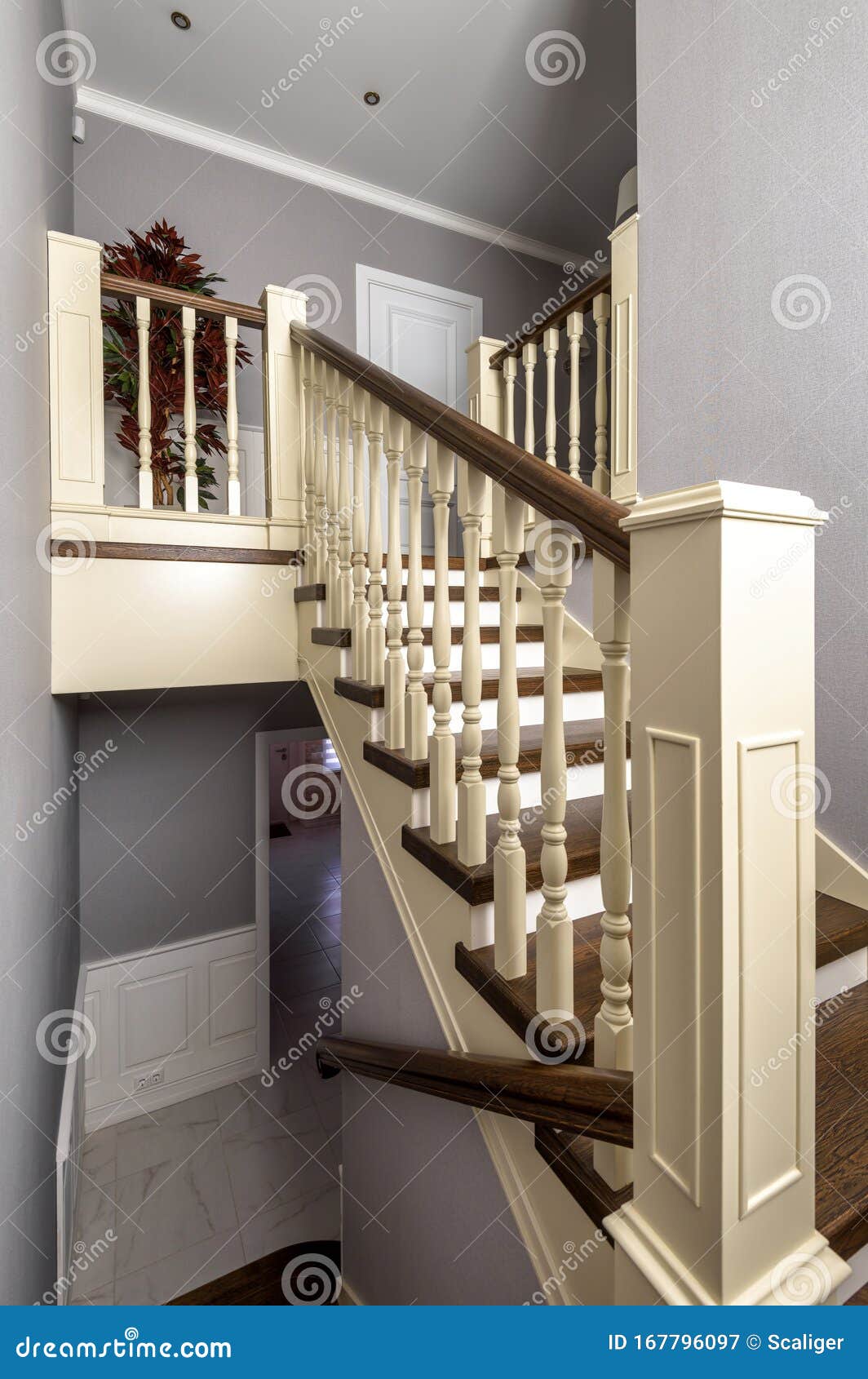 Interior Of Residential House. Staircase To Second Floor Closeup Stock  Image - Image Of Light, Clean: 167796097