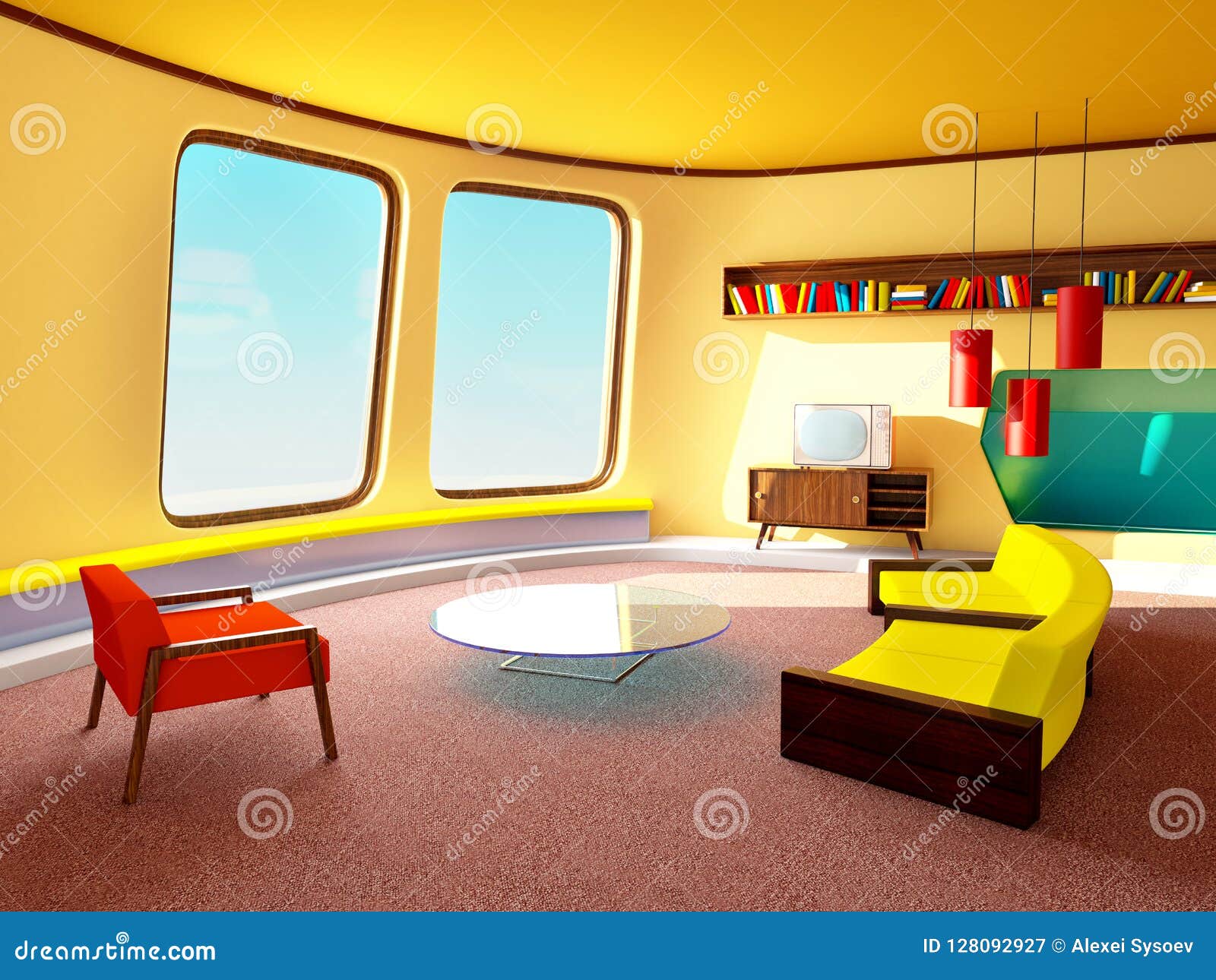 Interior Retrofuturism Living Room Stock Illustration