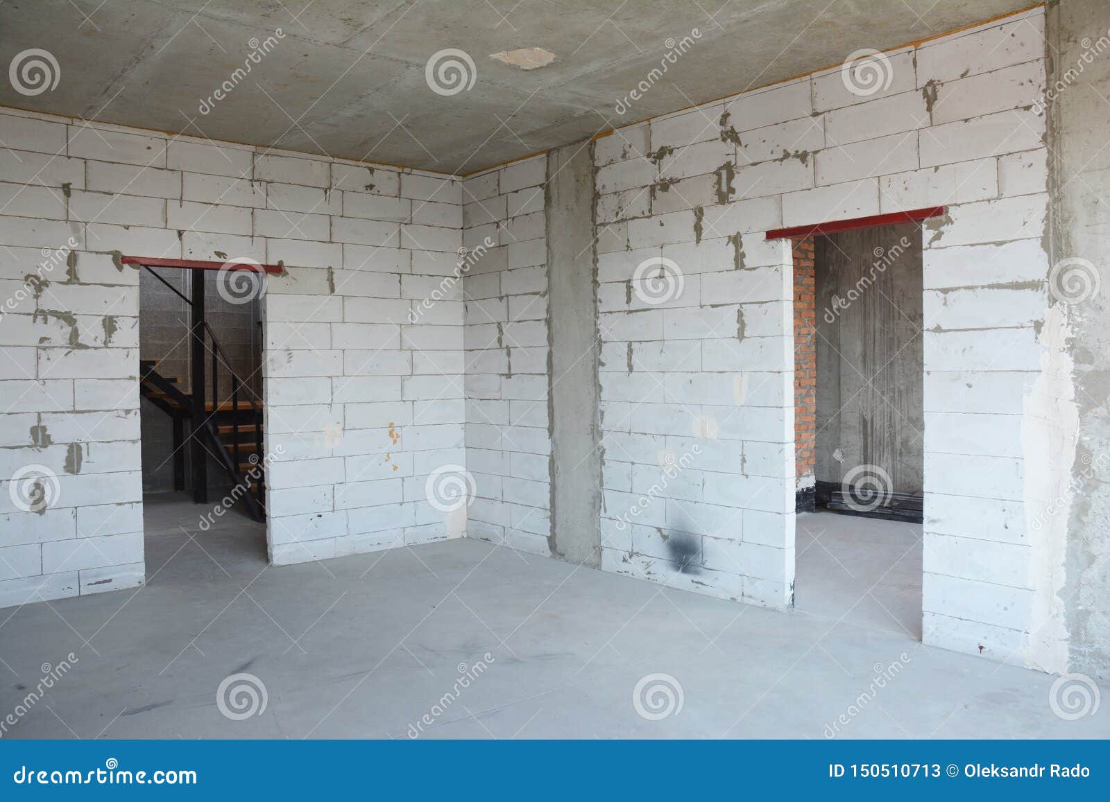 interior room under construction, metal door lintels. wall without plasterwork