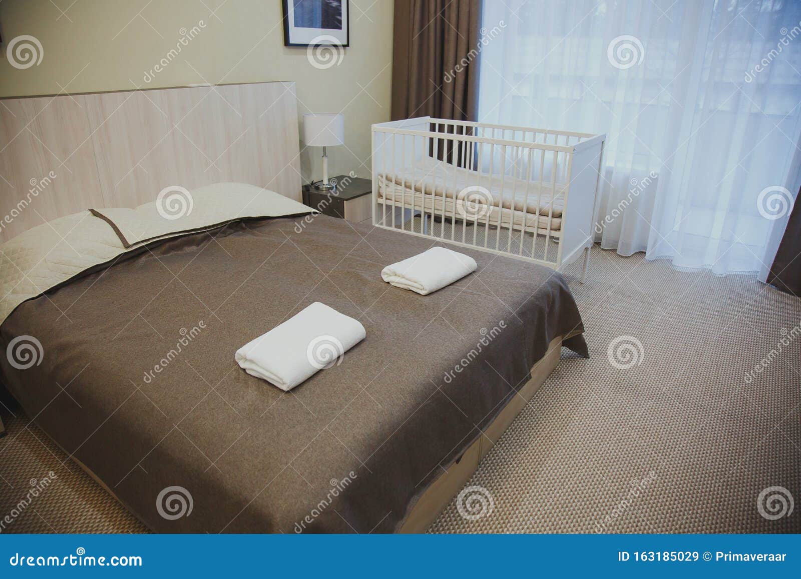 Interior Rooms with a Balcony in the Hotel, Large Double Bed, Cot
