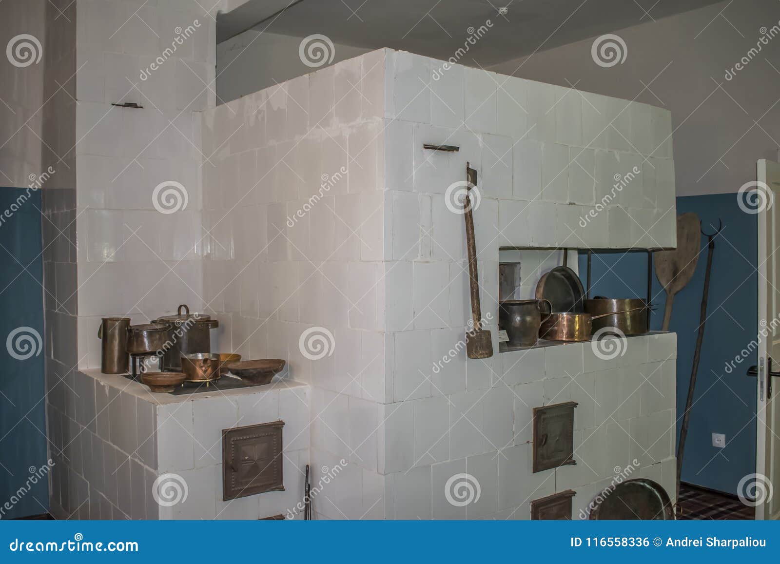 Interior Of Russian House With Traditional Oven Stock Photo