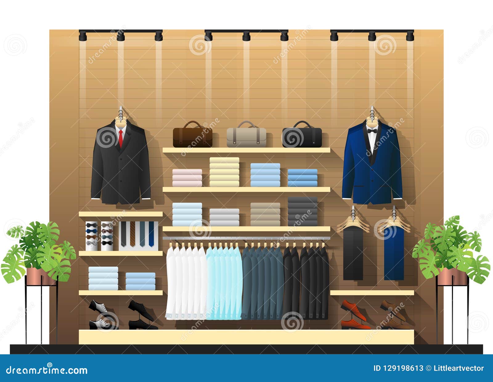 Interior Scene of Luxury Men Clothing Store Stock Vector Illustration of dressing, male 129198613