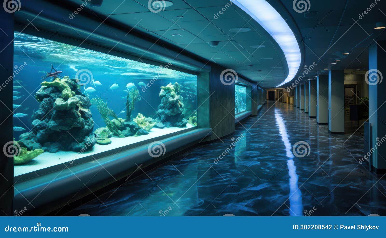 Interior of Sea Life Aquarium. Big Fish Tank Wall Stock Photo - Image of  blue, life: 302208542