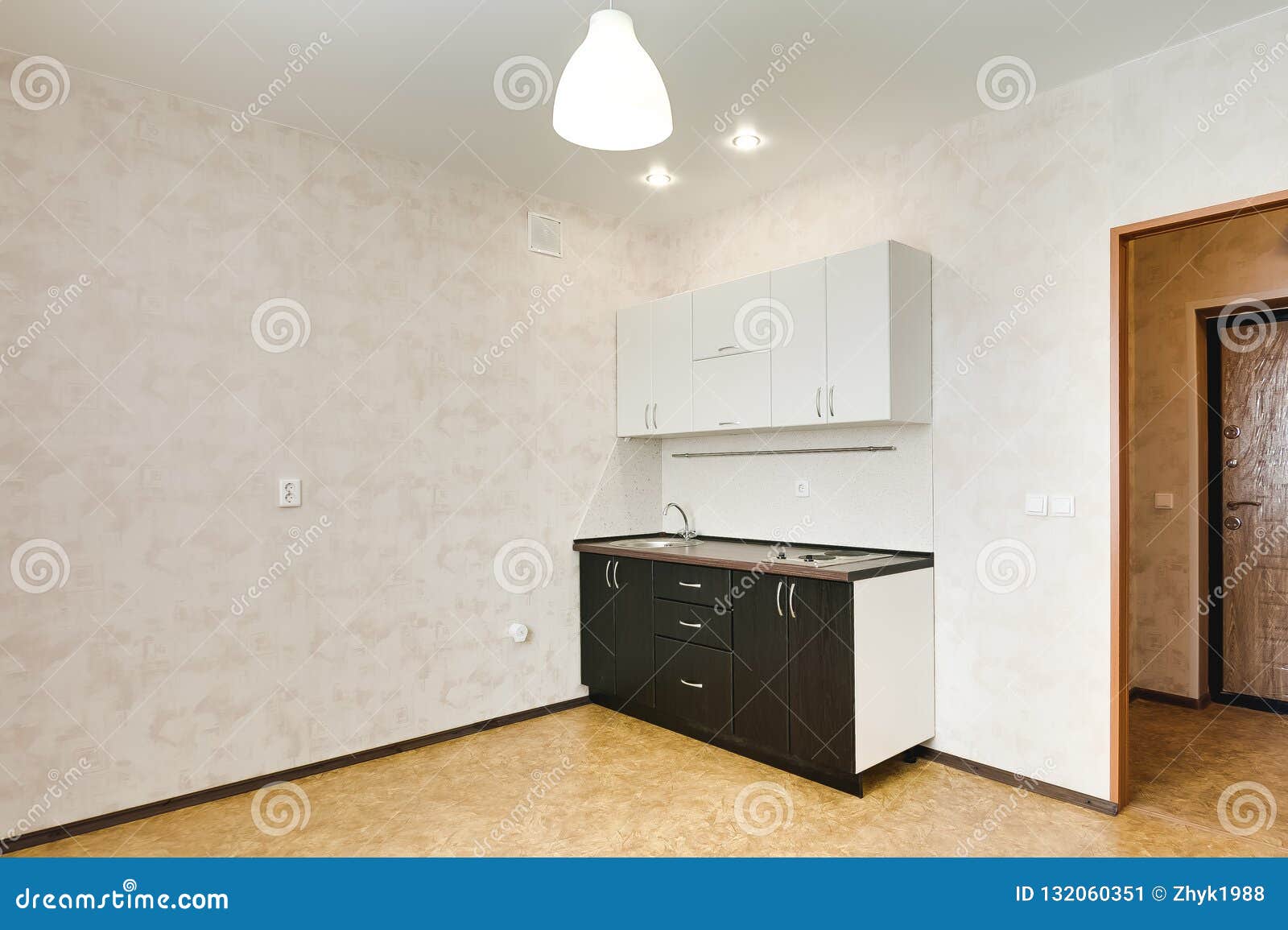 Interior In A Small Studio Apartment. Kitchen Set Stock Image - Image Of  House, Home: 132060351