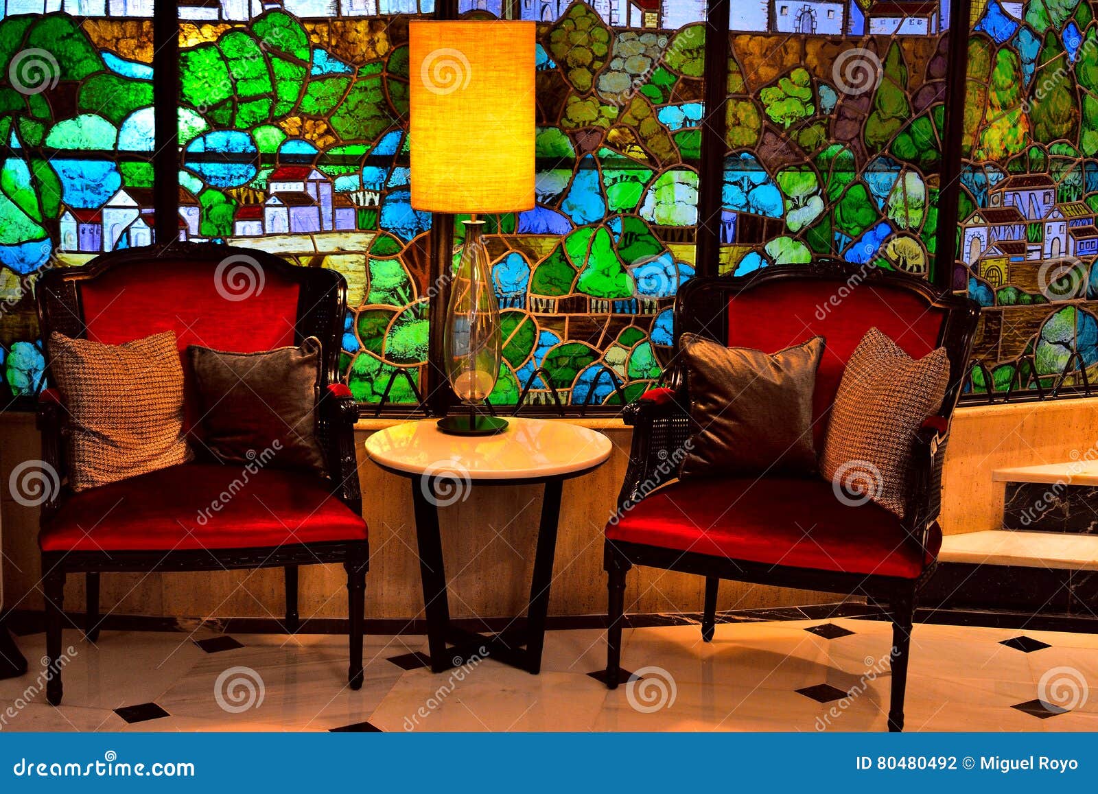 Interior with Stained Glass Stock Photo Image of room, environment