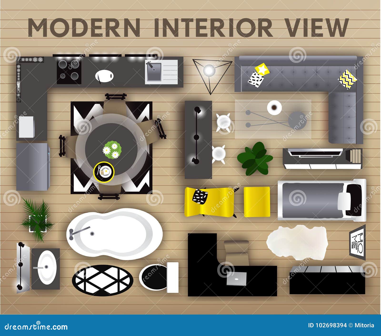 Interior Top  View  Icons Set  Realistic Interior Furniture 